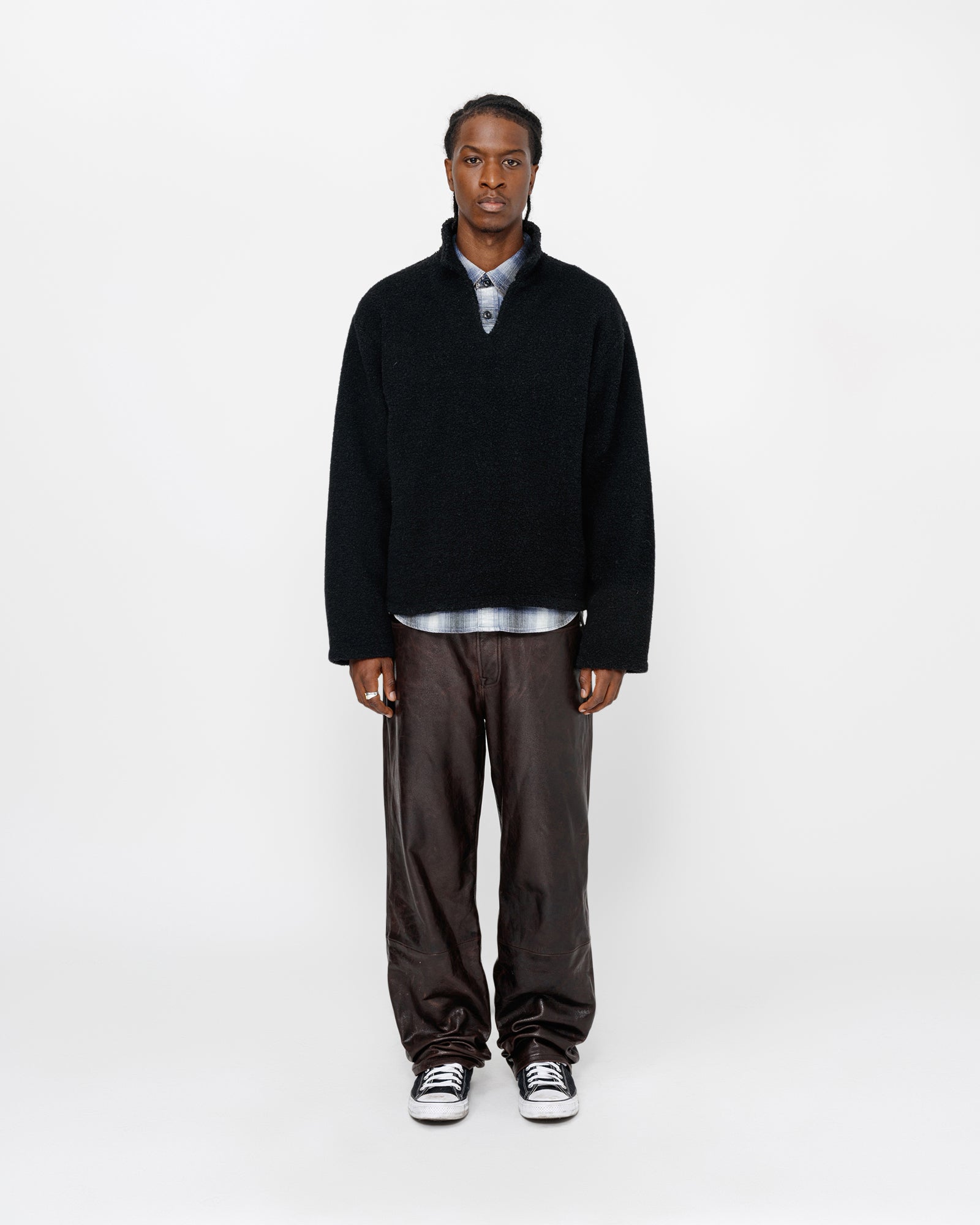 Wool Blend Sherpa Pullover in black