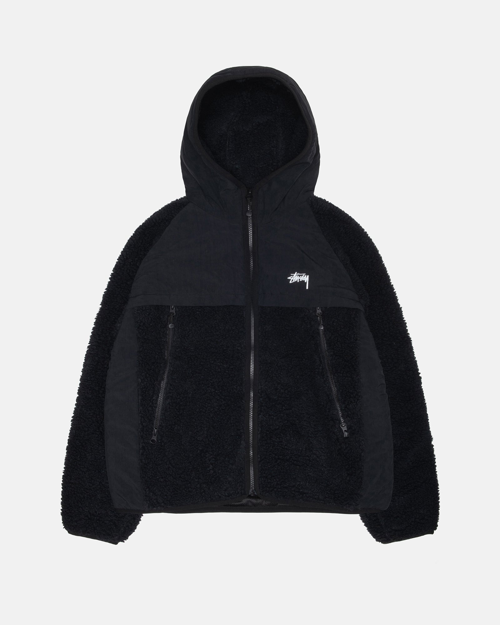Sherpa Paneled Hooded Jacket in black – Stüssy Japan