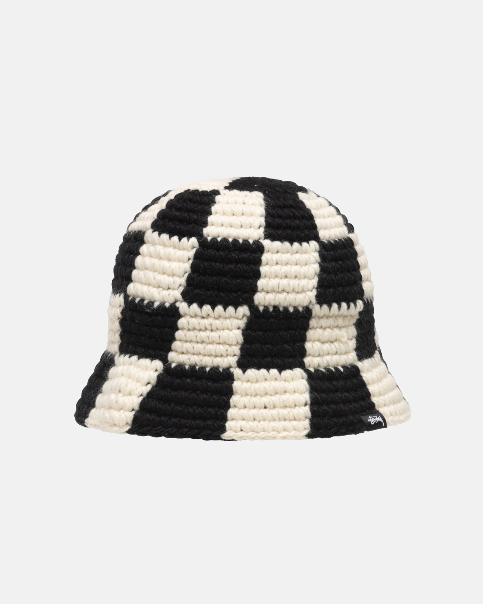 STUSSY BUCKET HAT CHECKER KNIT バケットハット 黒-