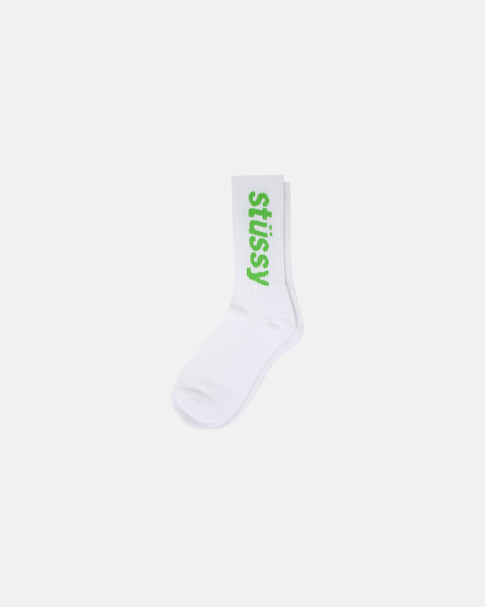 STUSSY HELVETICA CREW SOCKS white green - ソックス