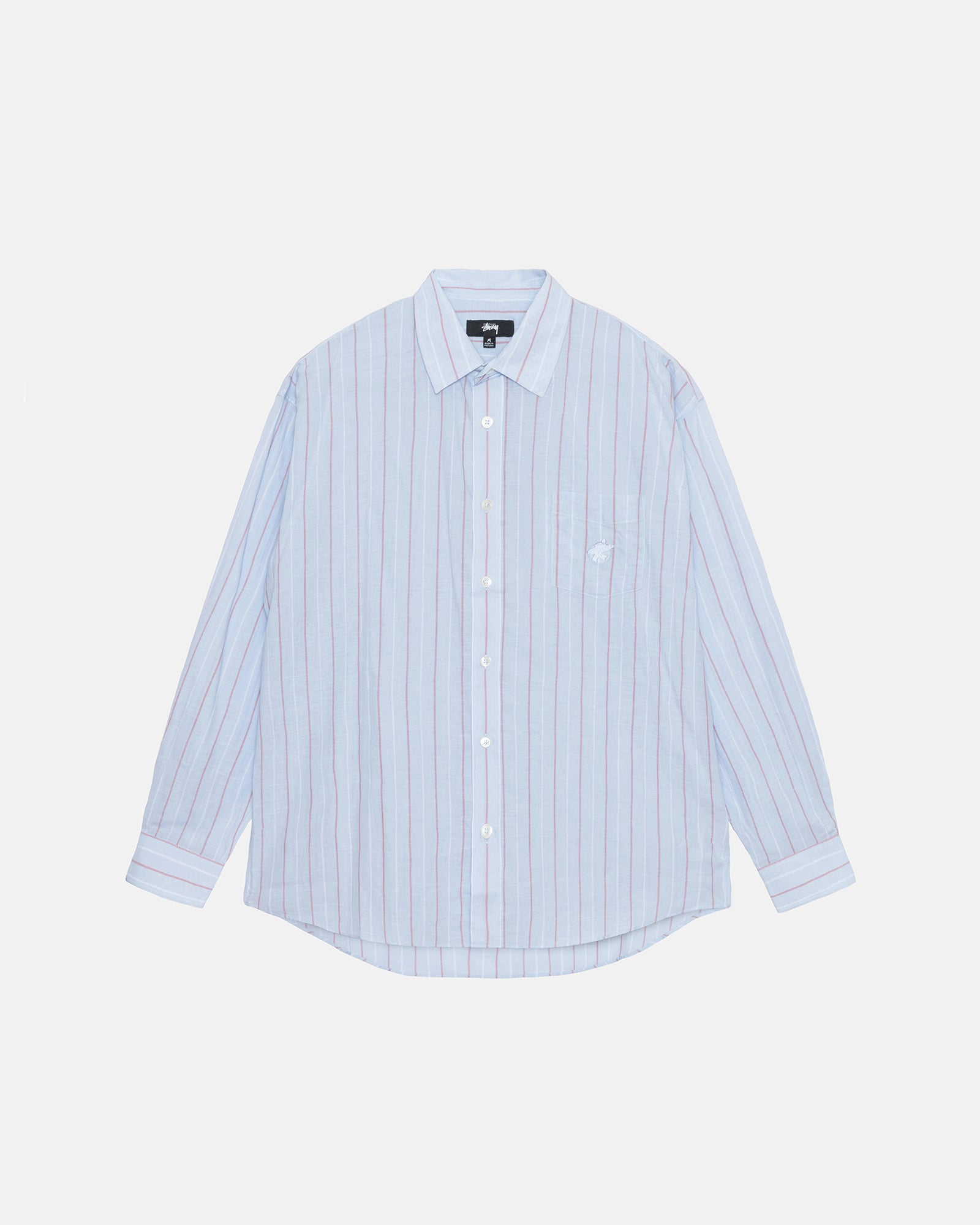 Stüssy Classic Shirt Striped Cotton Linen Light Blue Tops