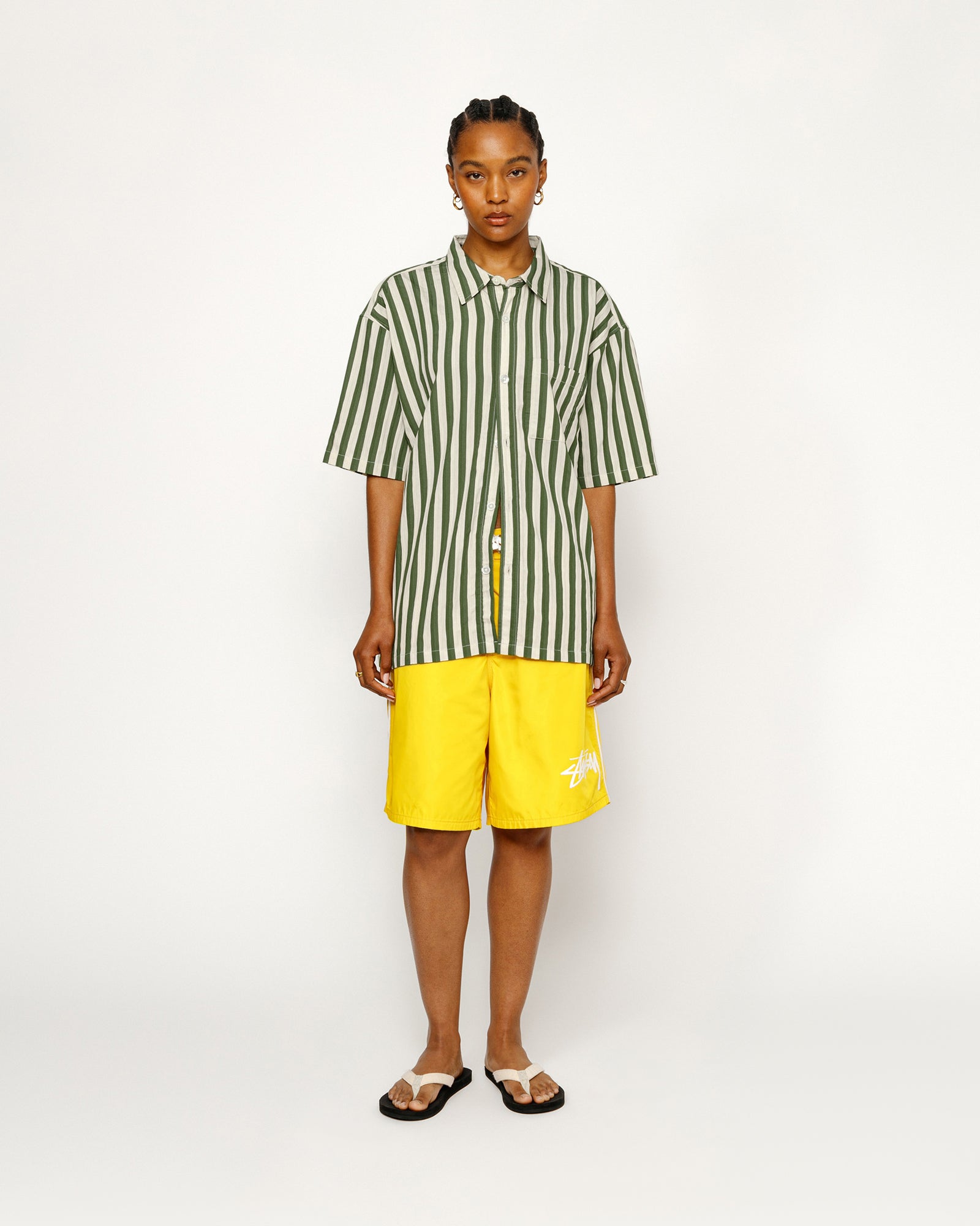 Stüssy Boxy Flat Hem Shirt Striped Green Tops