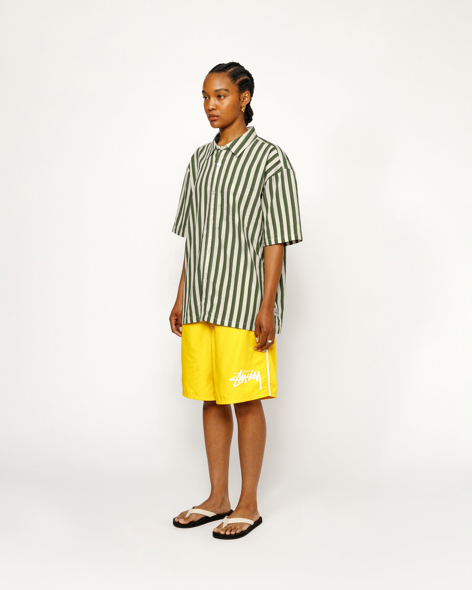 Stüssy Boxy Flat Hem Shirt Striped Green Tops