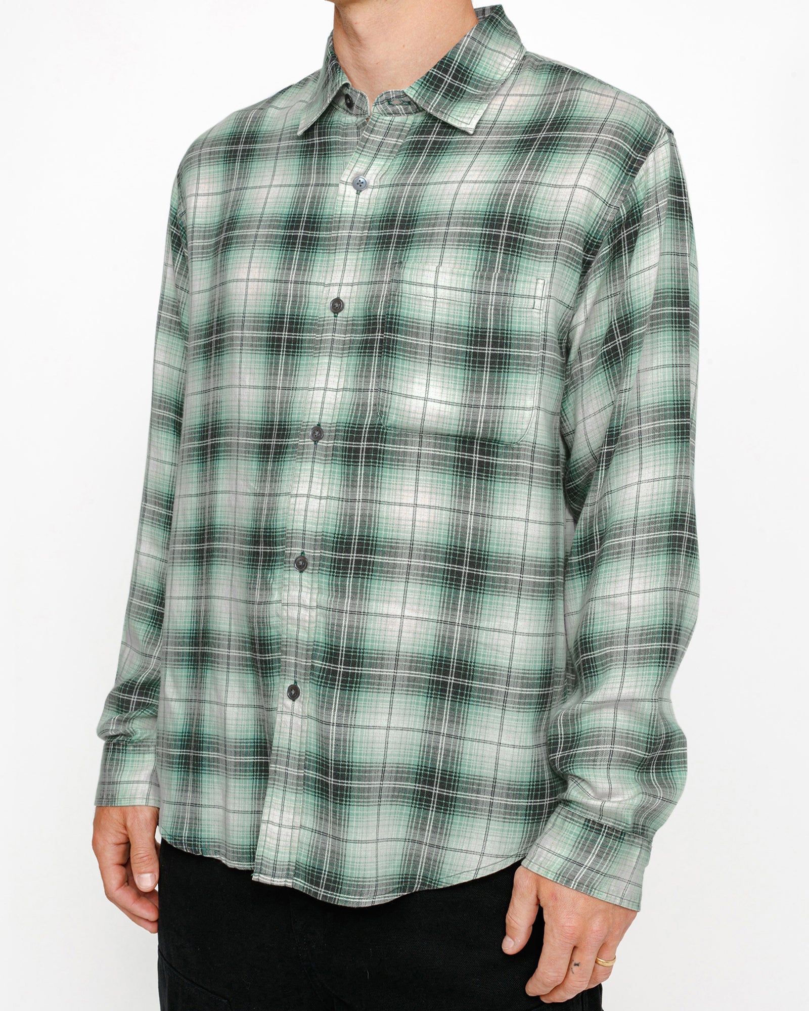 Stüssy Matthew Shirt Lg Printed Plaid Green Tops
