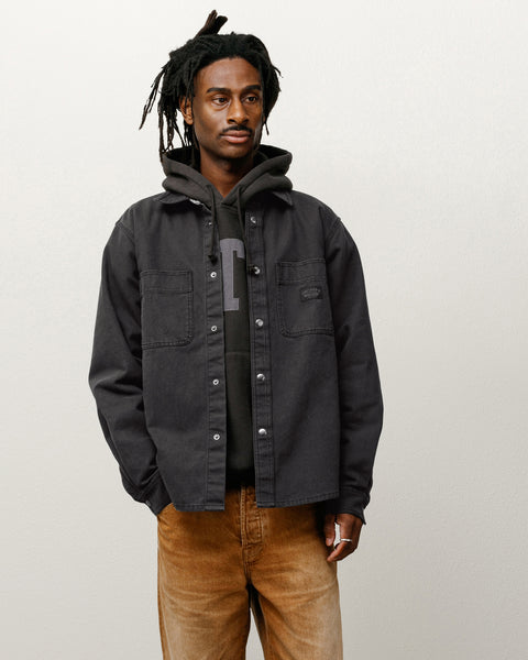 Heavy Washed Canvas Shirt Mens Long Sleeve In Black
