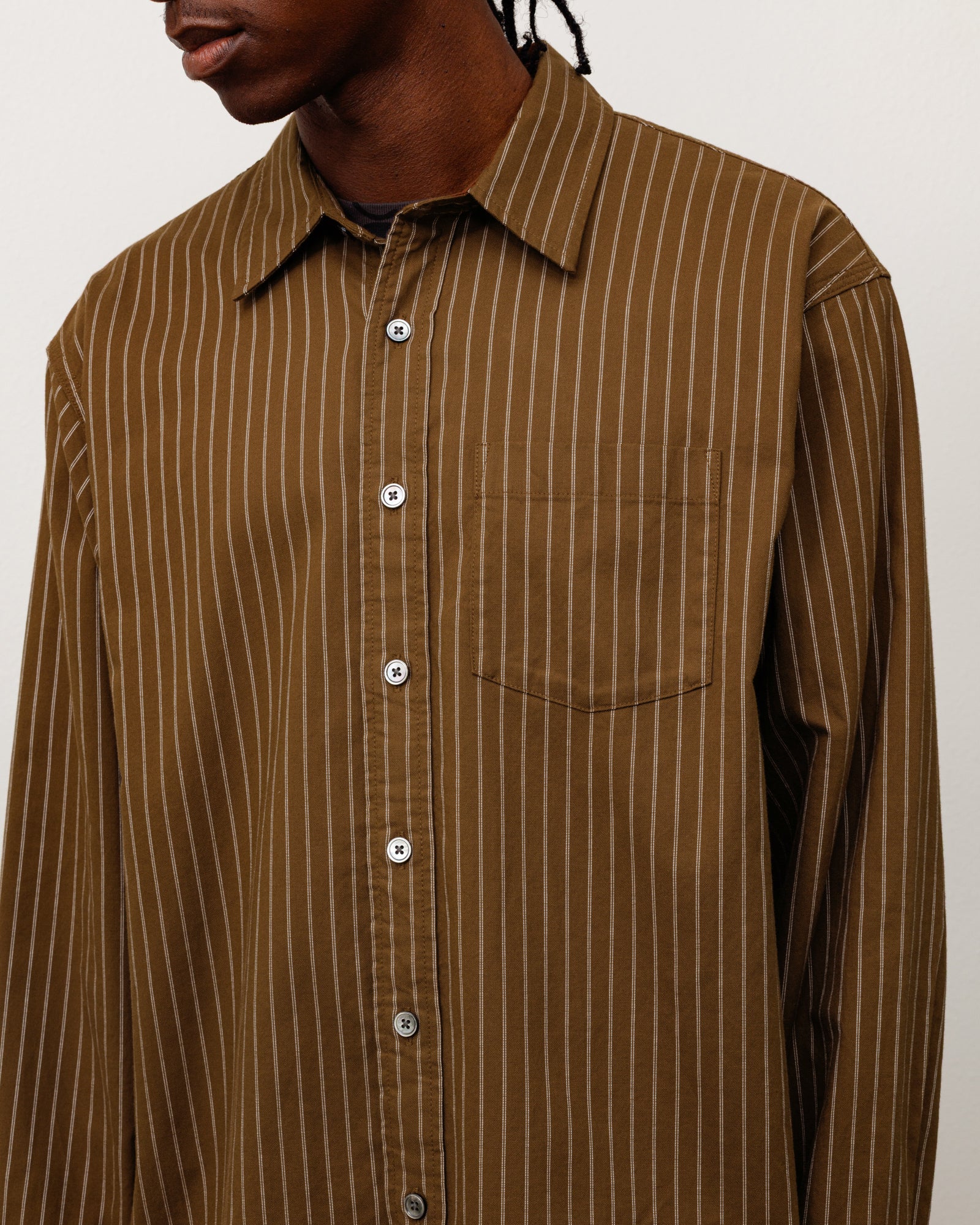 Oxford Ls Shirt Unisex Long Sleeve In Brown Stripe