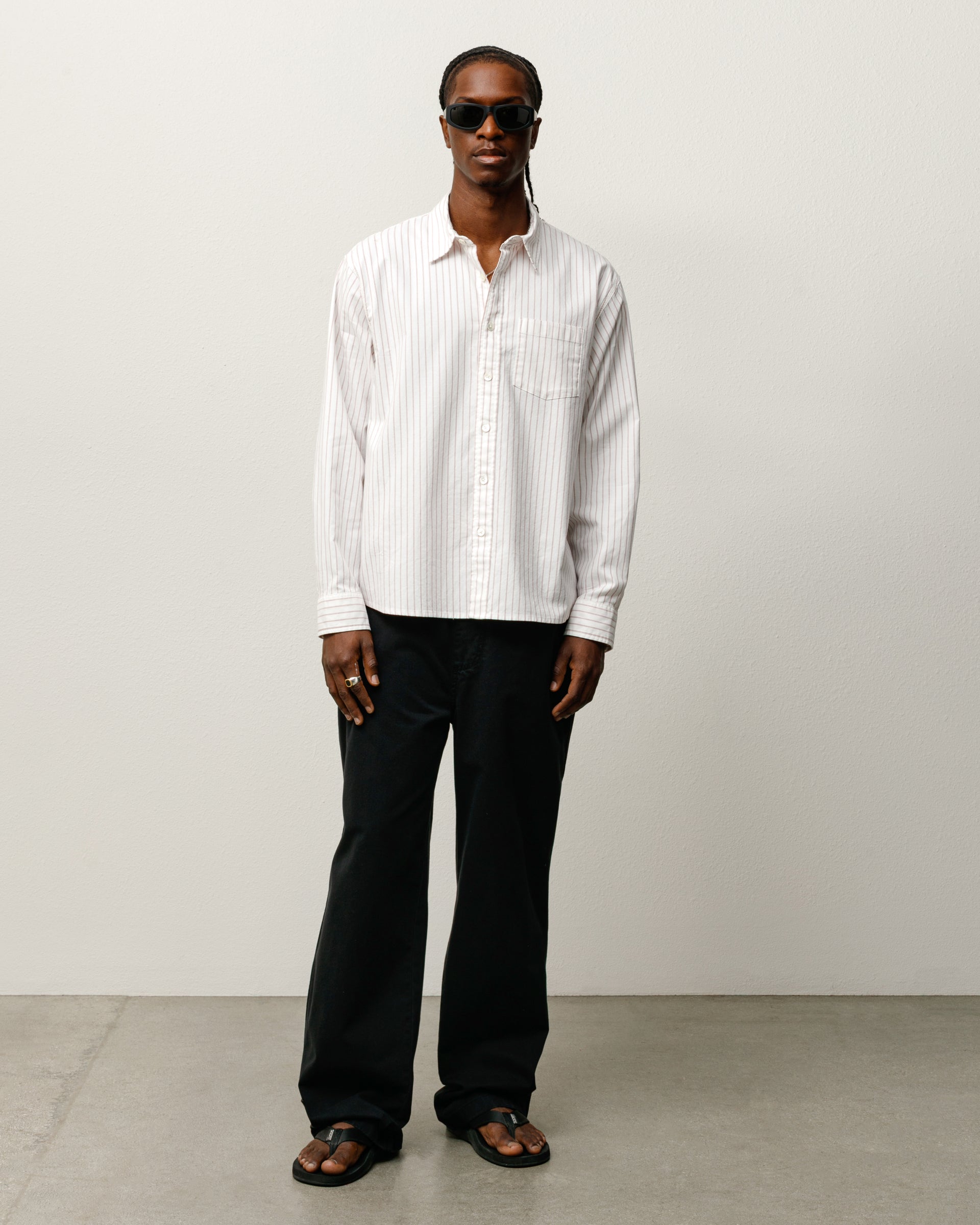 Oxford Ls Shirt Mens Long Sleeve In White Stripe
