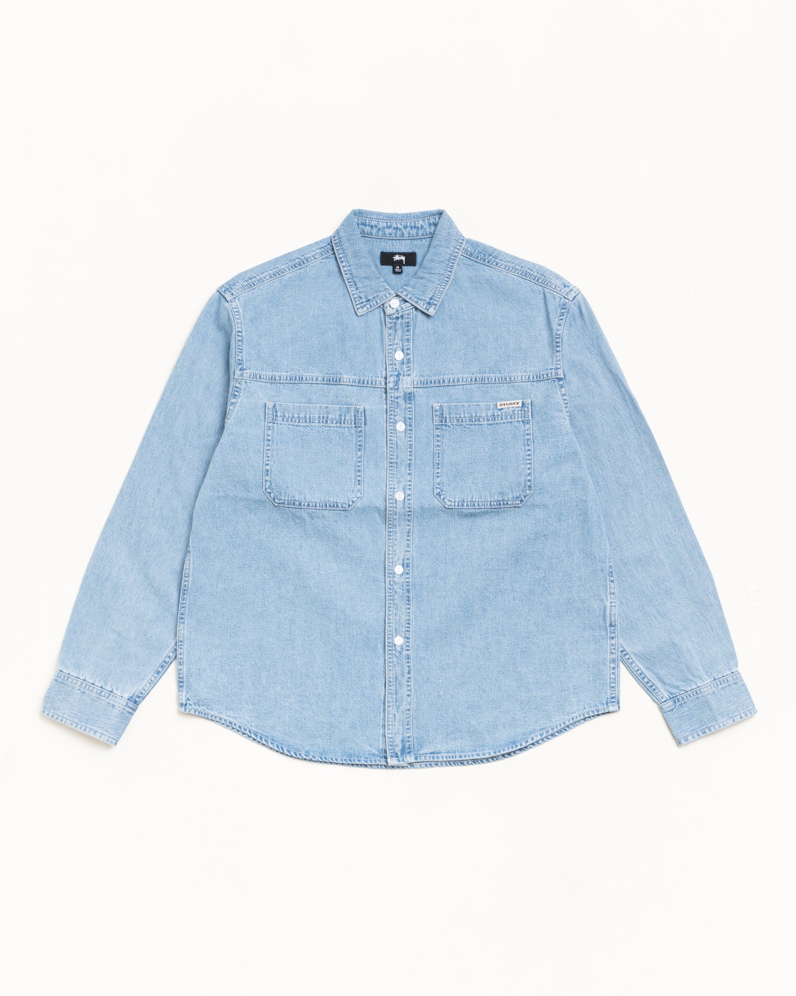 Work Denim Shirt Mens Long Sleeve In Light Denim