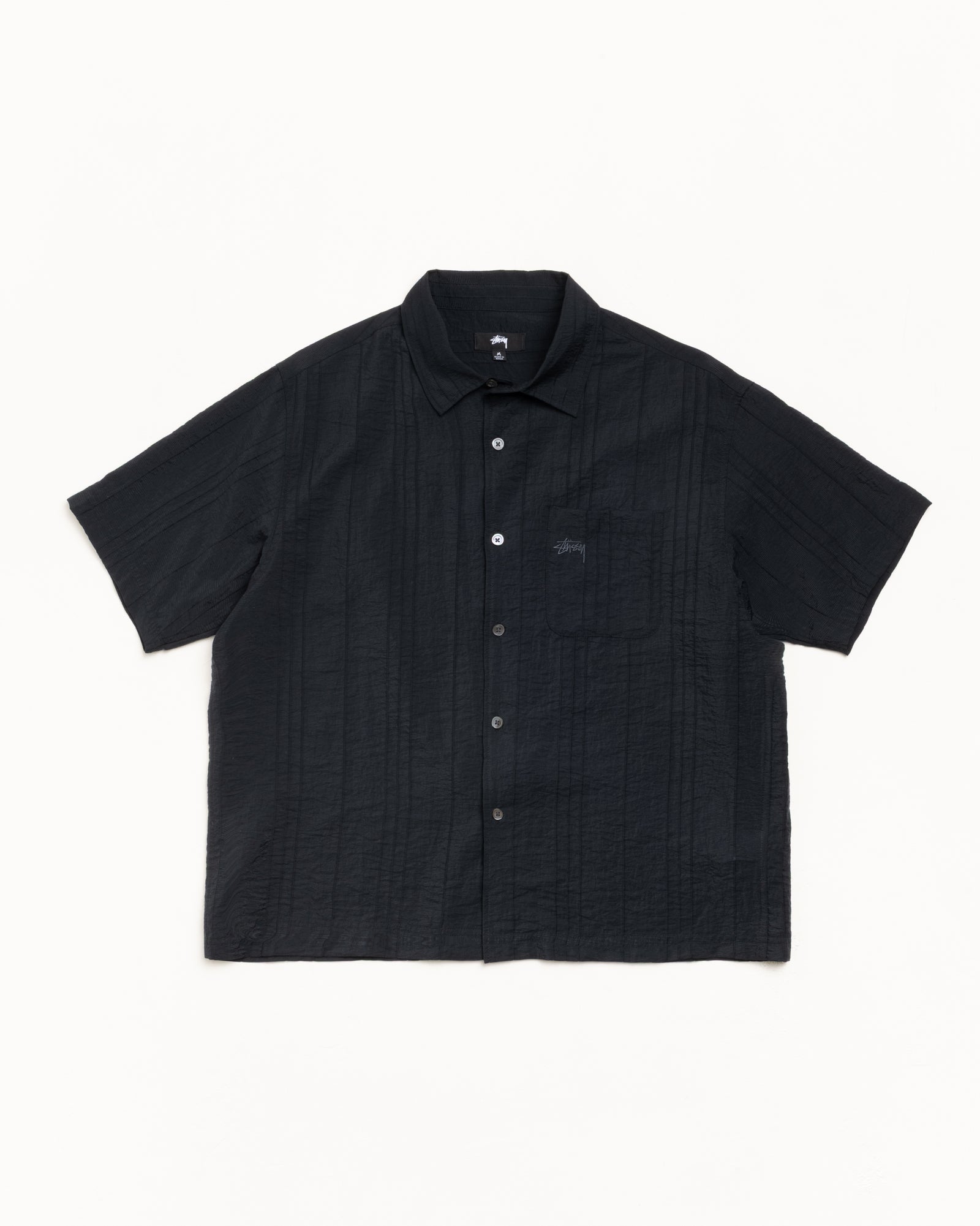 Pleated Textured Shirt – Black | Tops & Shirts | Stüssy Japan