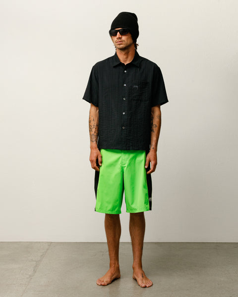 Pleated Textured Shirt Mens Long Sleeve In Black