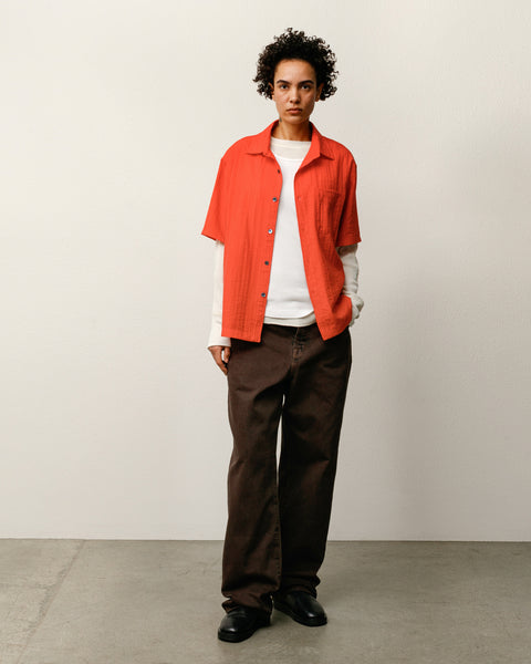 Pleated Textured Shirt Mens Long Sleeve In Red
