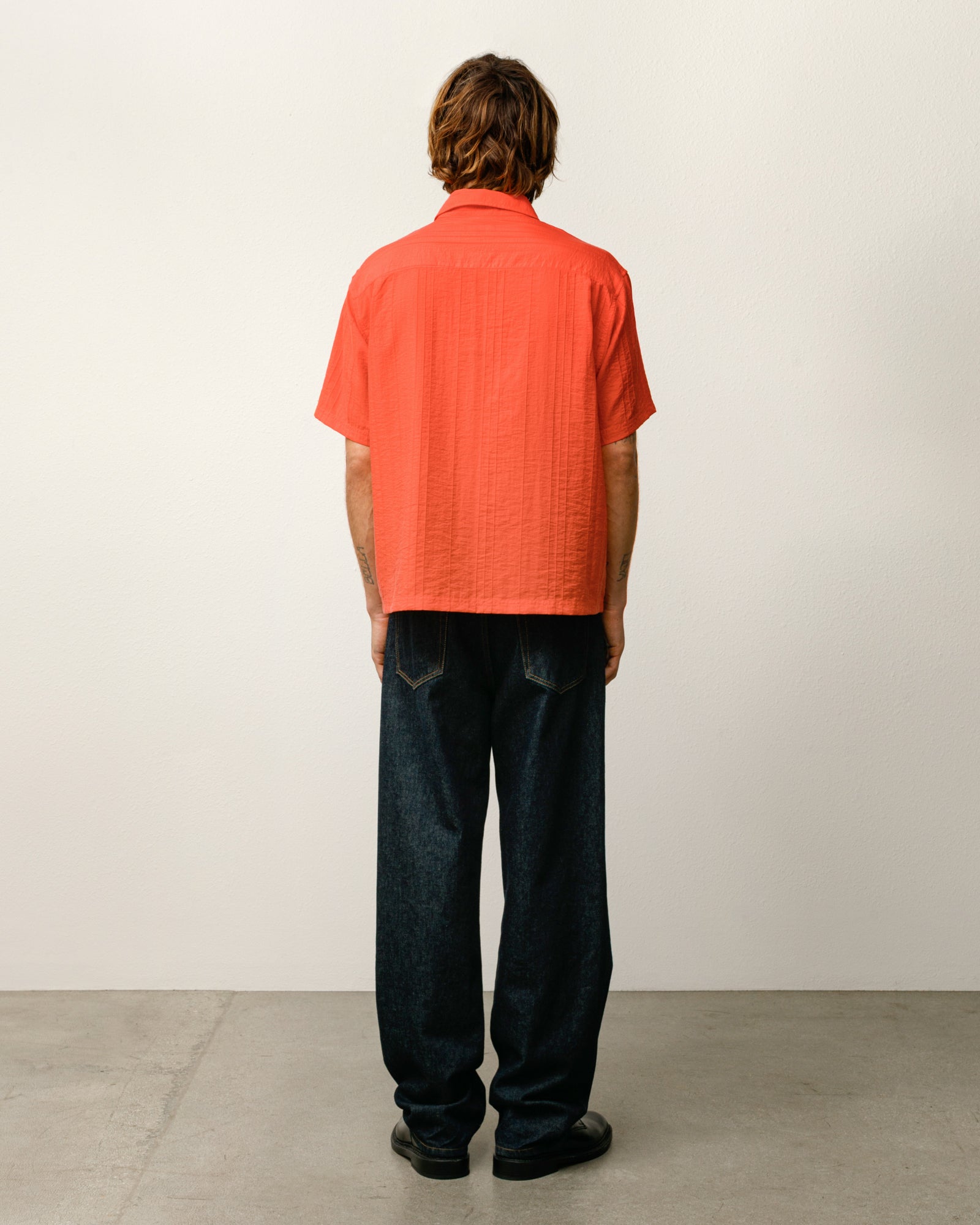 Pleated Textured Shirt Mens Long Sleeve In Red