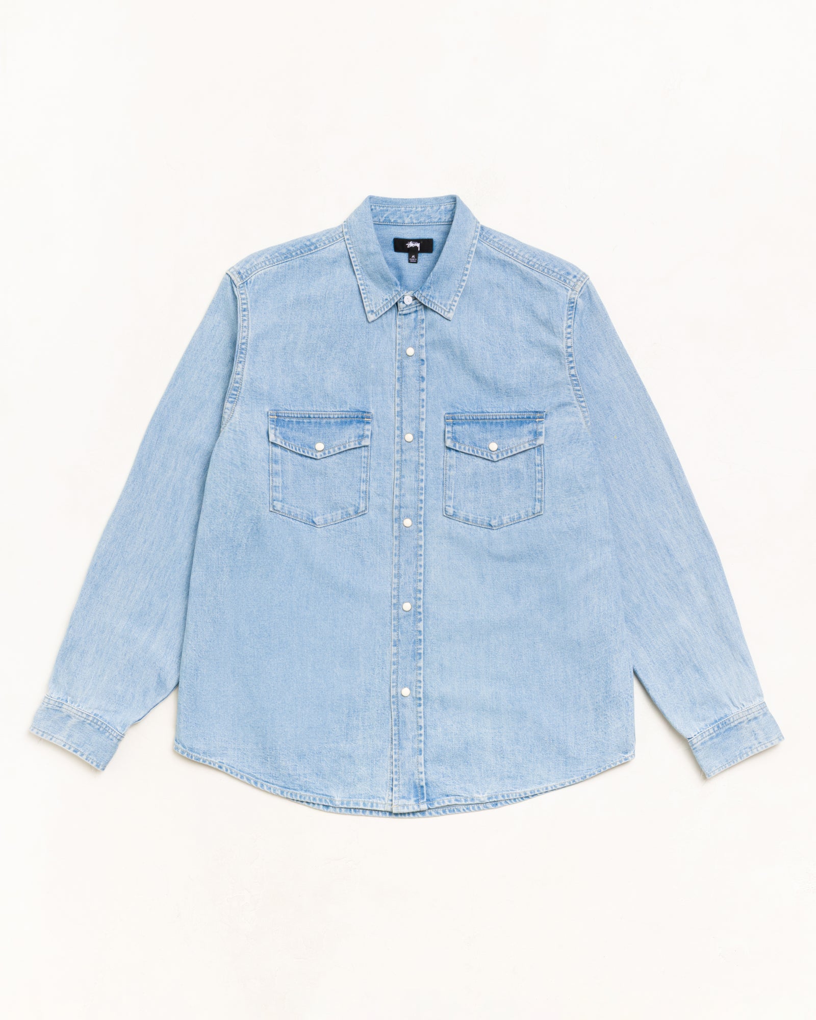 Denim Western Shirt Unisex Long Sleeve In Light Denim