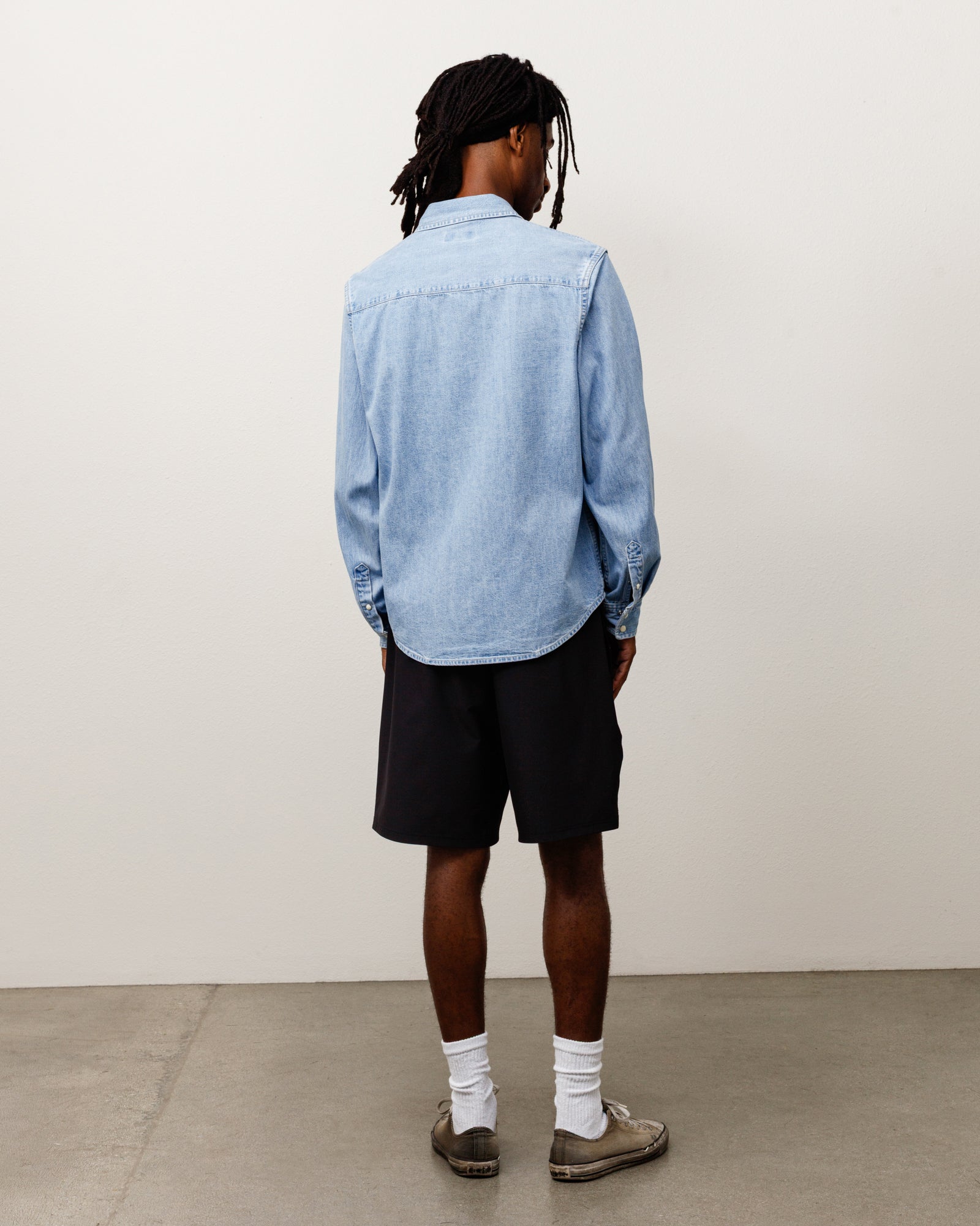 Denim Western Shirt Unisex Long Sleeve In Light Denim