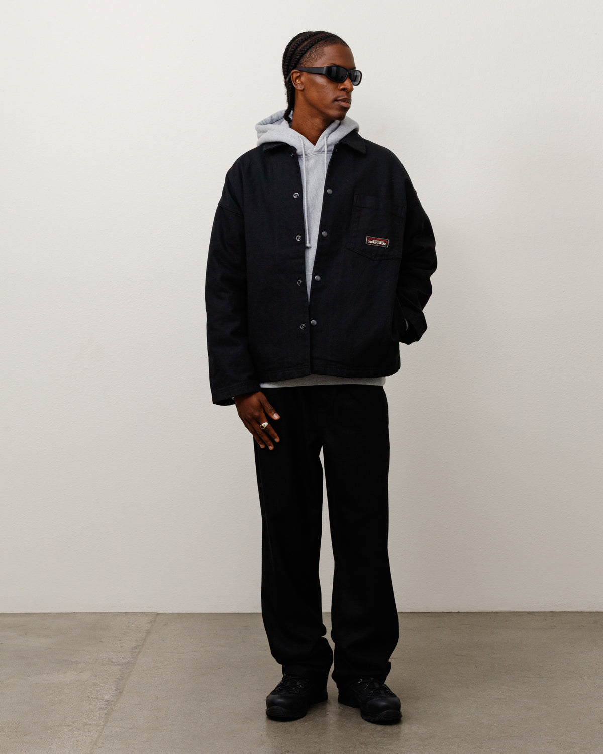 Canvas Work Overshirt Unisex Long Sleeve In Black