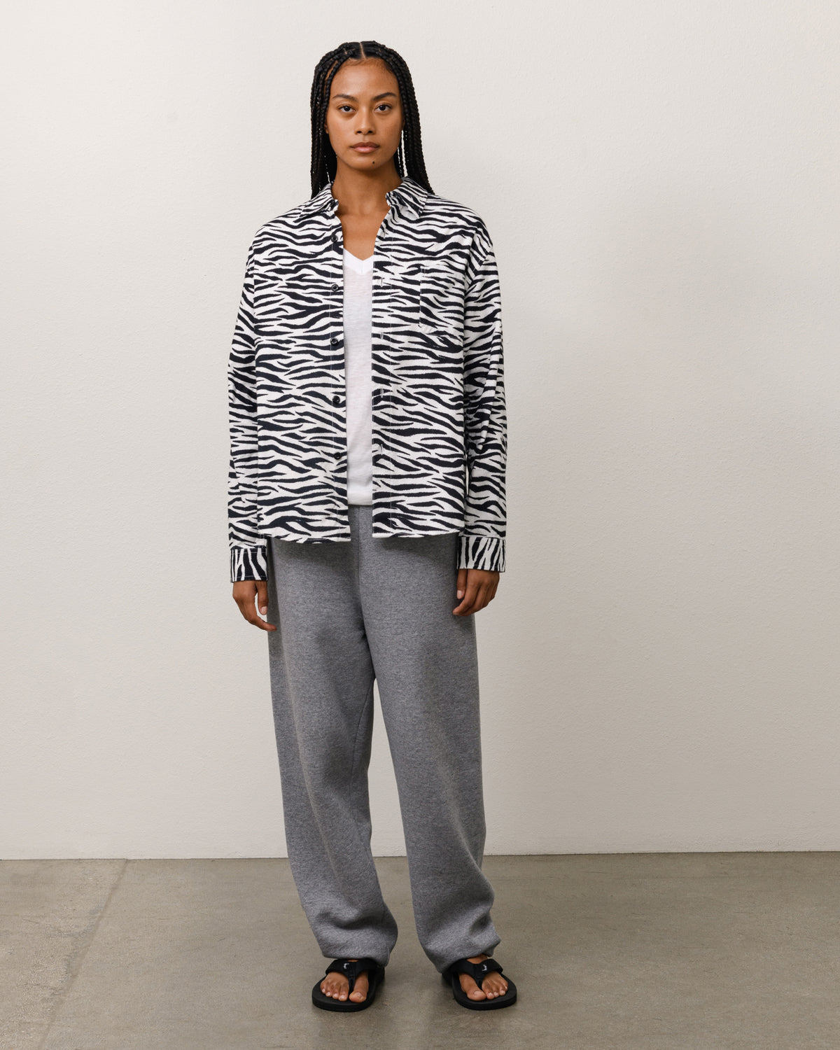 Animal Print Flannel Shirt Unisex Long Sleeve In Zebra