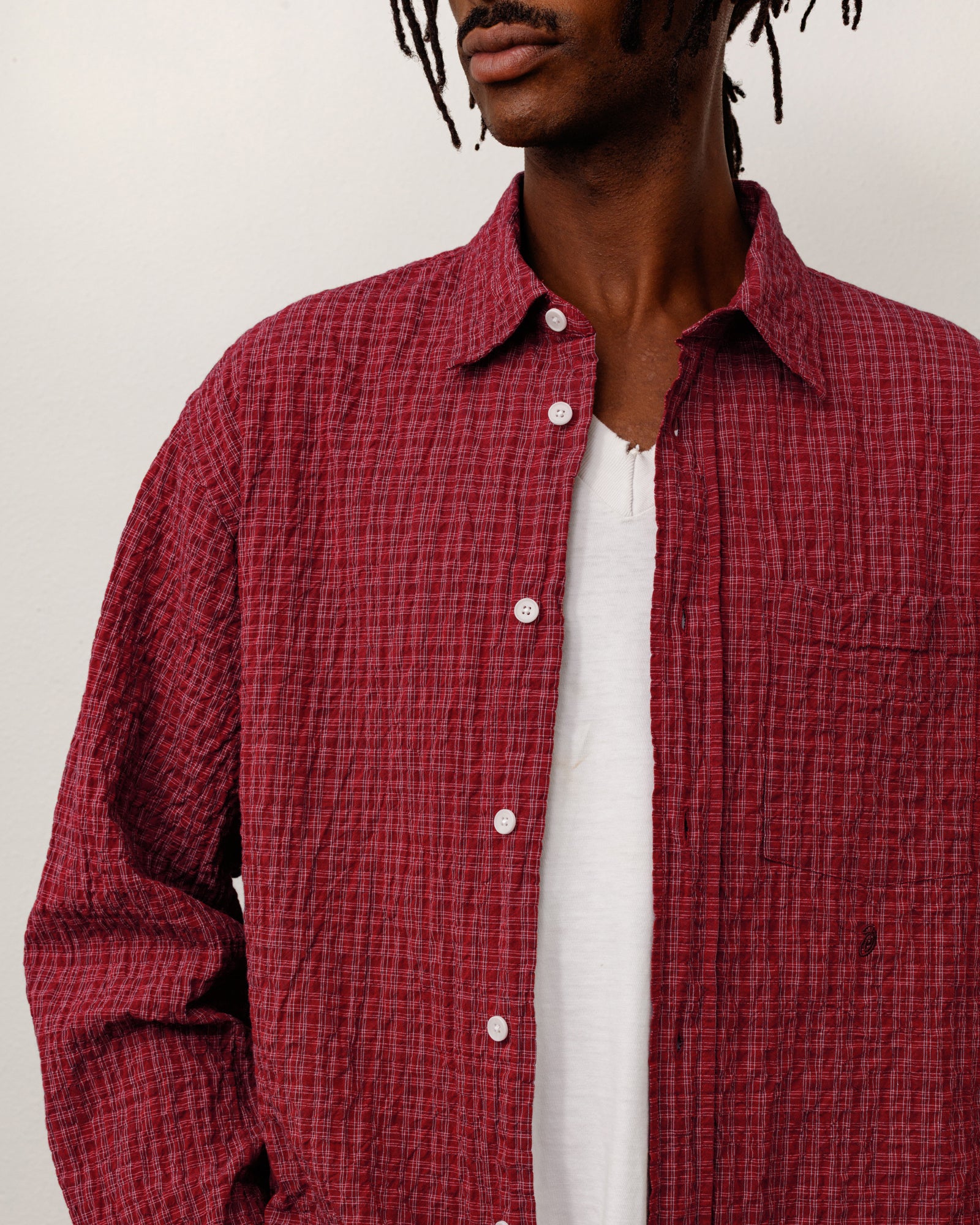 Standard Crinkle Shirt - Burgundy Check | Tops & Shirts | Stüssy Japan