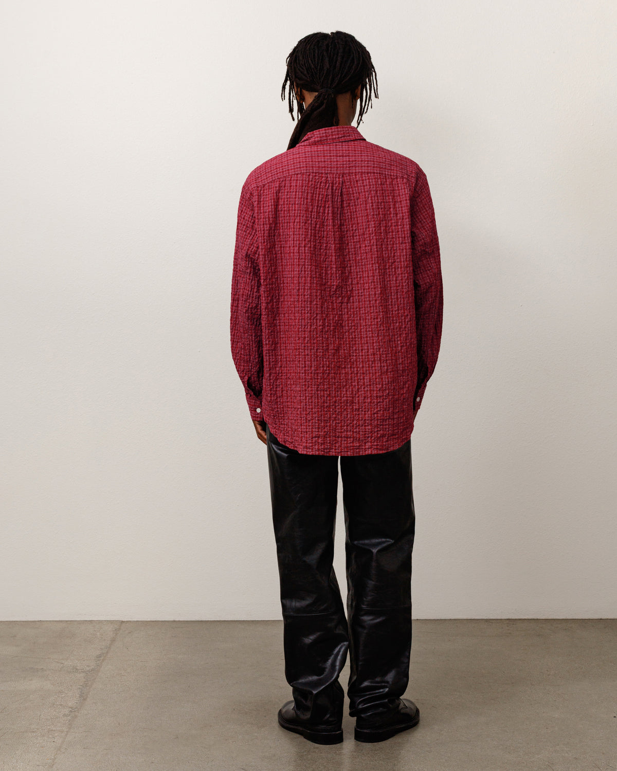 Standard Ls Shirt Crinkle Unisex Long Sleeve In Burgundy Check
