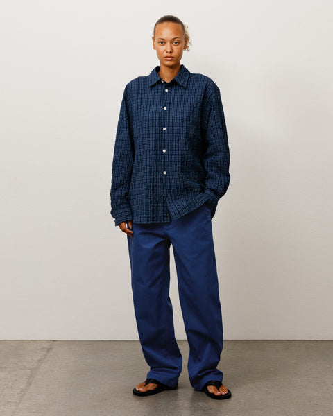 Standard Ls Shirt Crinkle Unisex Long Sleeve In Navy Check