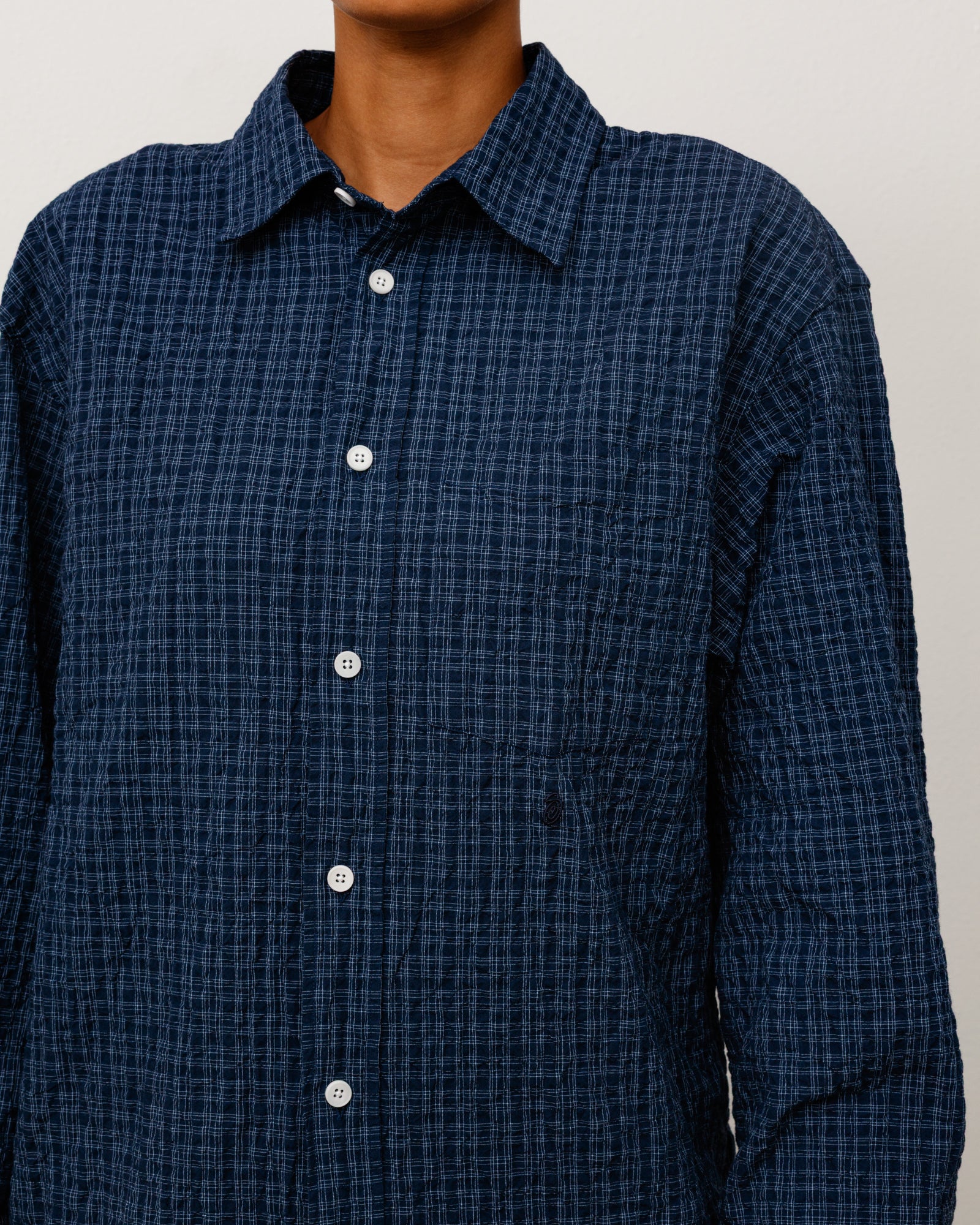Standard Crinkle Shirt - Navy Check | Tops & Shirts | Stüssy Japan