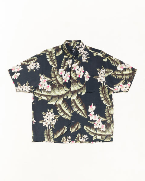 Hawaiian Floral Ss Shirt Unisex Short Sleeve In Black