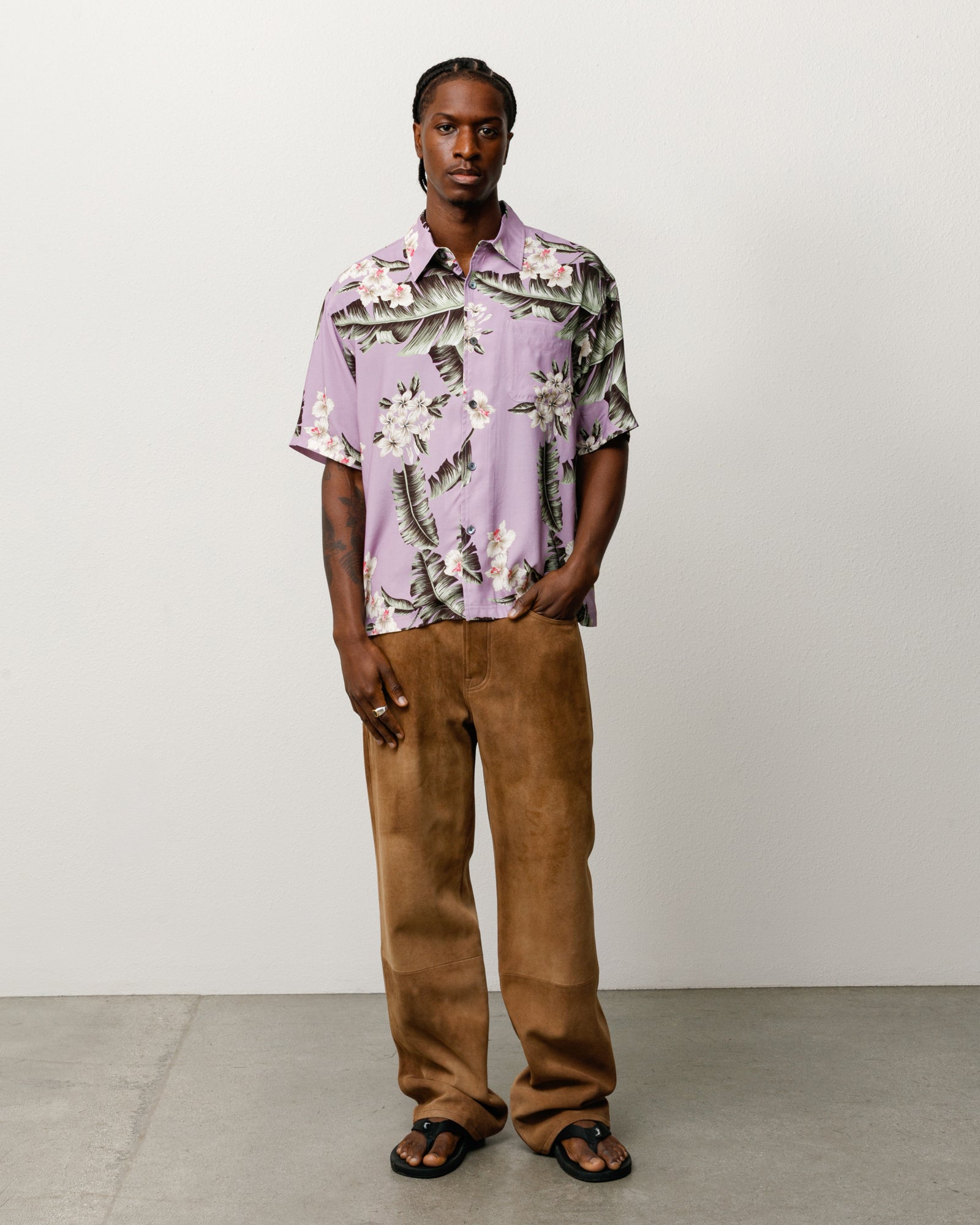 Hawaiian Floral Ss Shirt Unisex Short Sleeve In Lavender