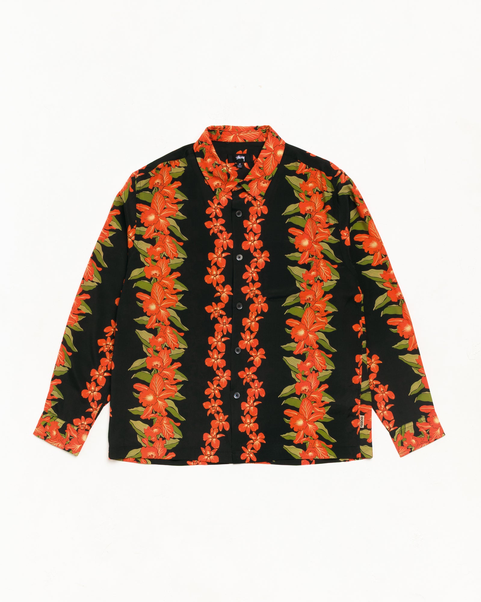 Hawaiian Floral Ls Shirt Unisex Long Sleeve In Black