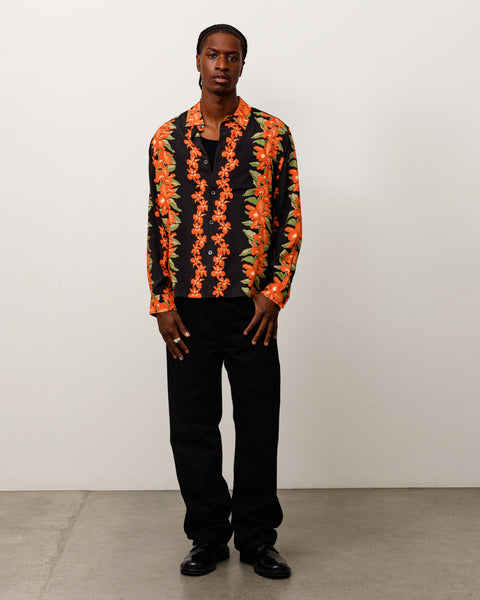 Hawaiian Floral Ls Shirt Unisex Long Sleeve In Black