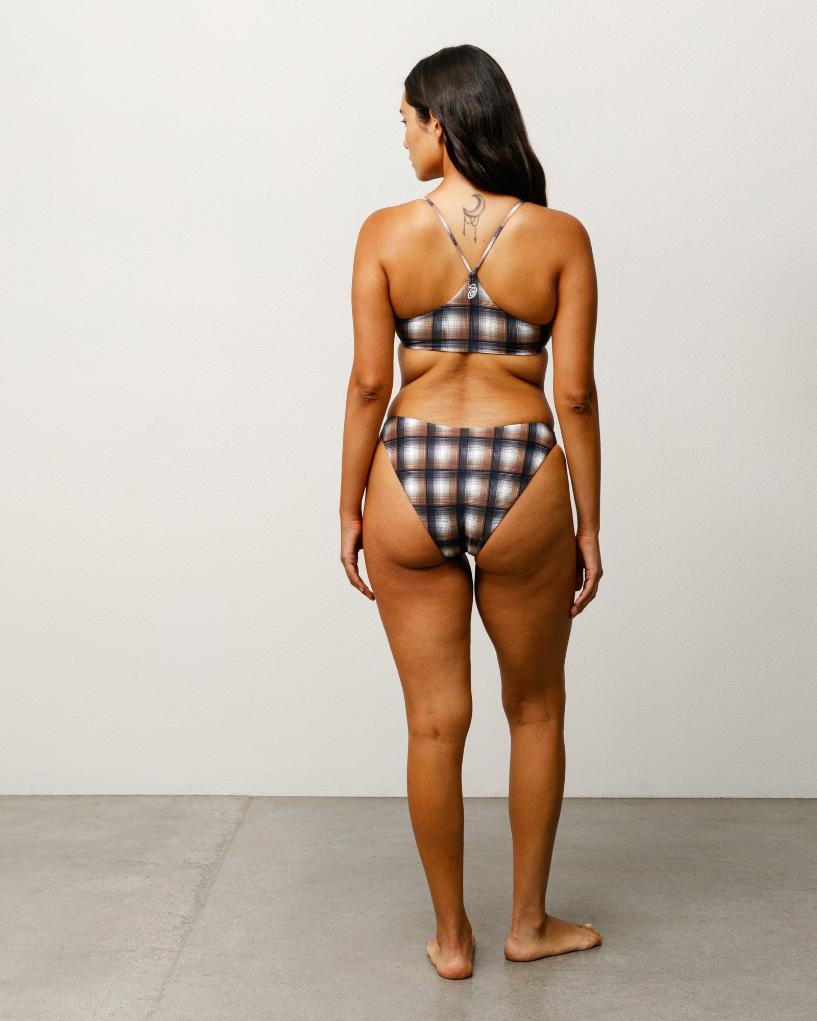 Halter Bikini Top Womens Sleeveless In Brown Plaid