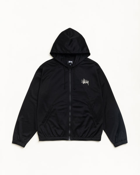 Athletic Mesh Zip Hood Unisex Long Sleeve In Black