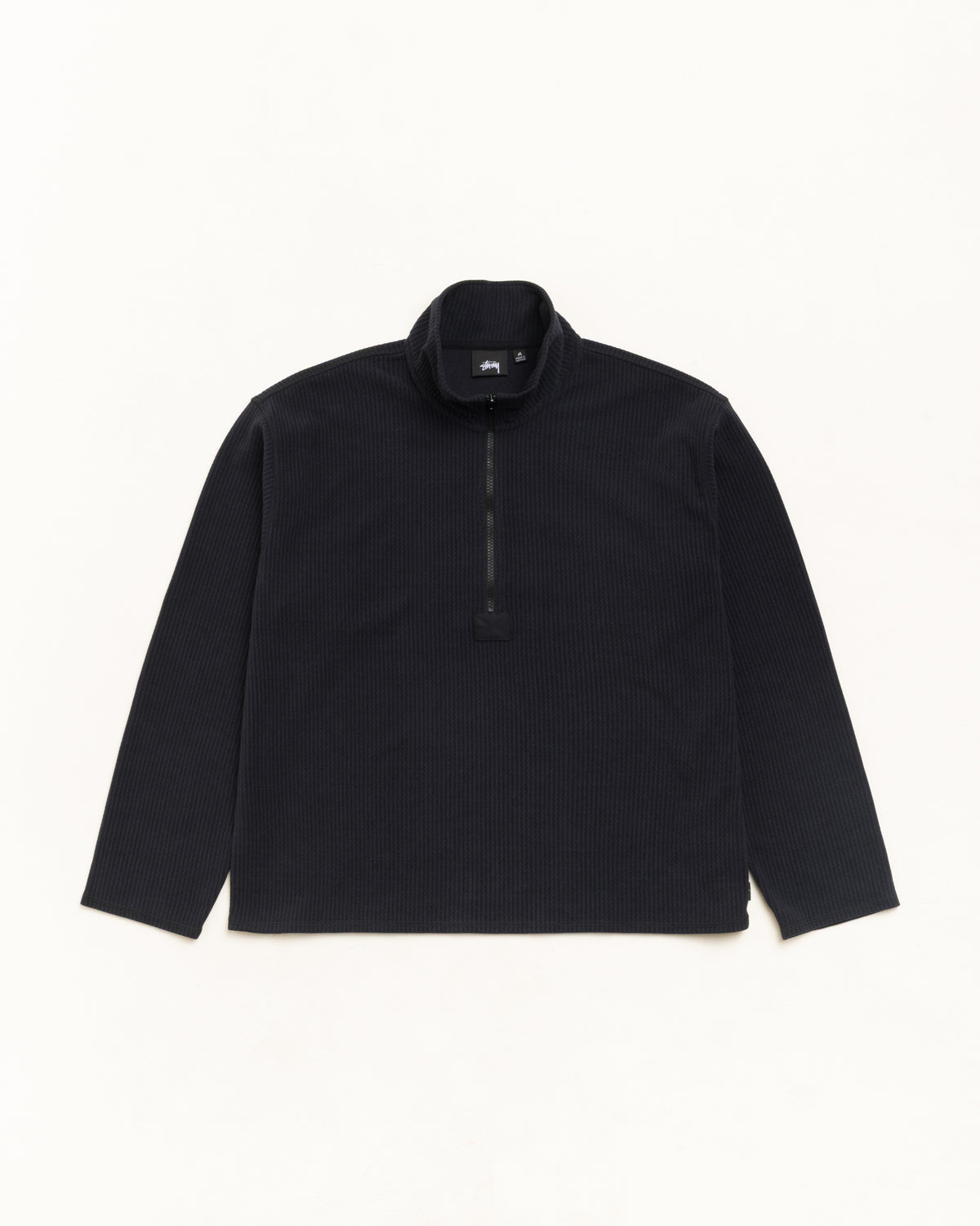 Textured Zip Mock Unisex Long Sleeve In Black