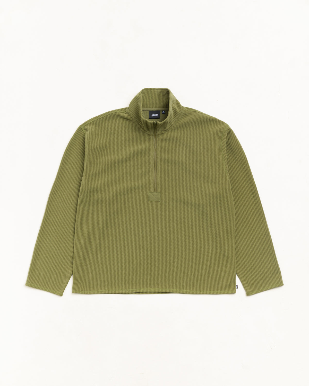 Textured Zip Mock Unisex Long Sleeve In Olive