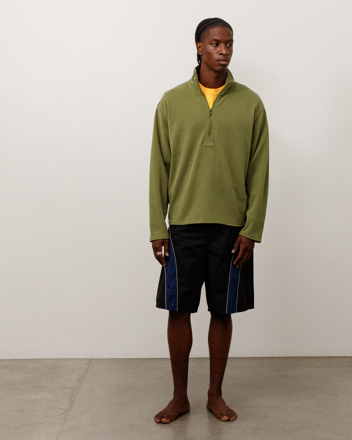 Textured Zip Mock Unisex Long Sleeve In Olive