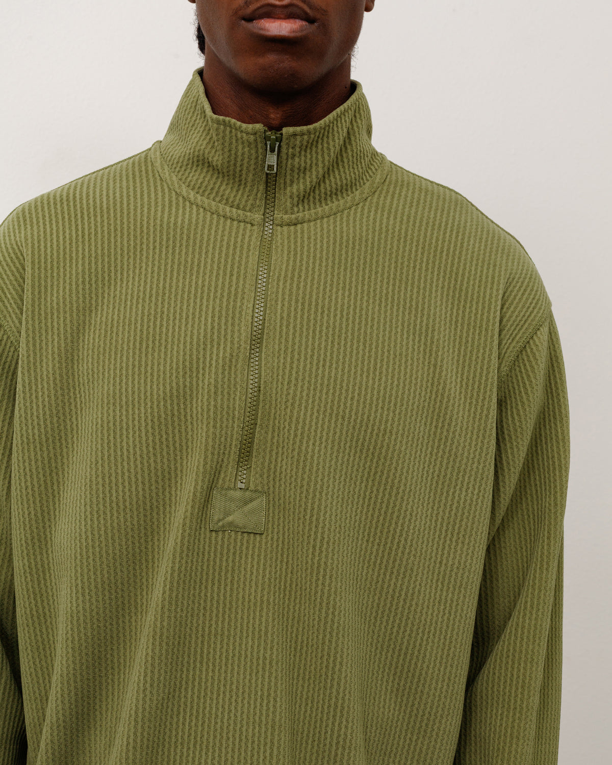 Textured Zip Mock Unisex Long Sleeve In Olive