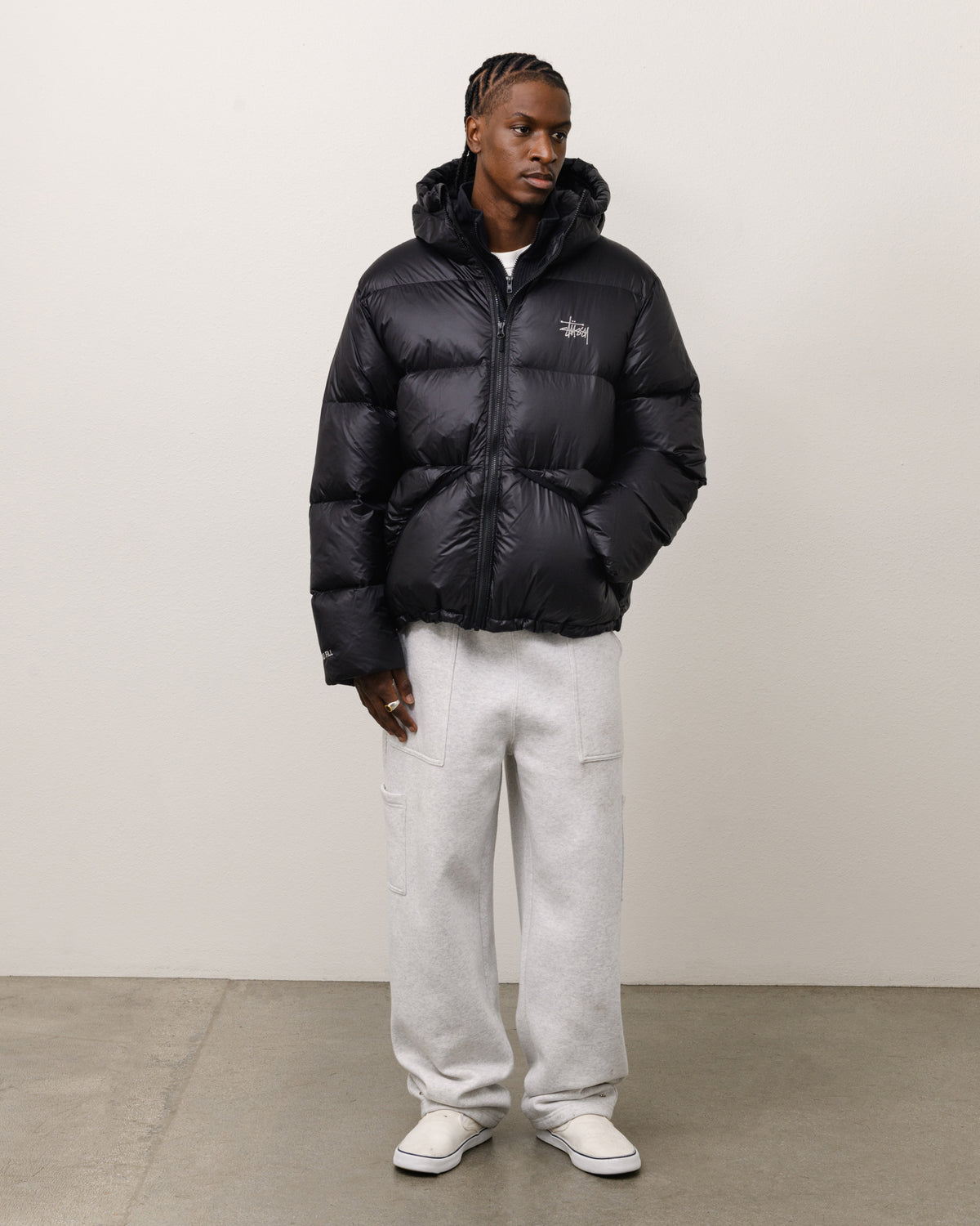 Micro Ripstop Down Parka Unisex Long Sleeve In Jet Black