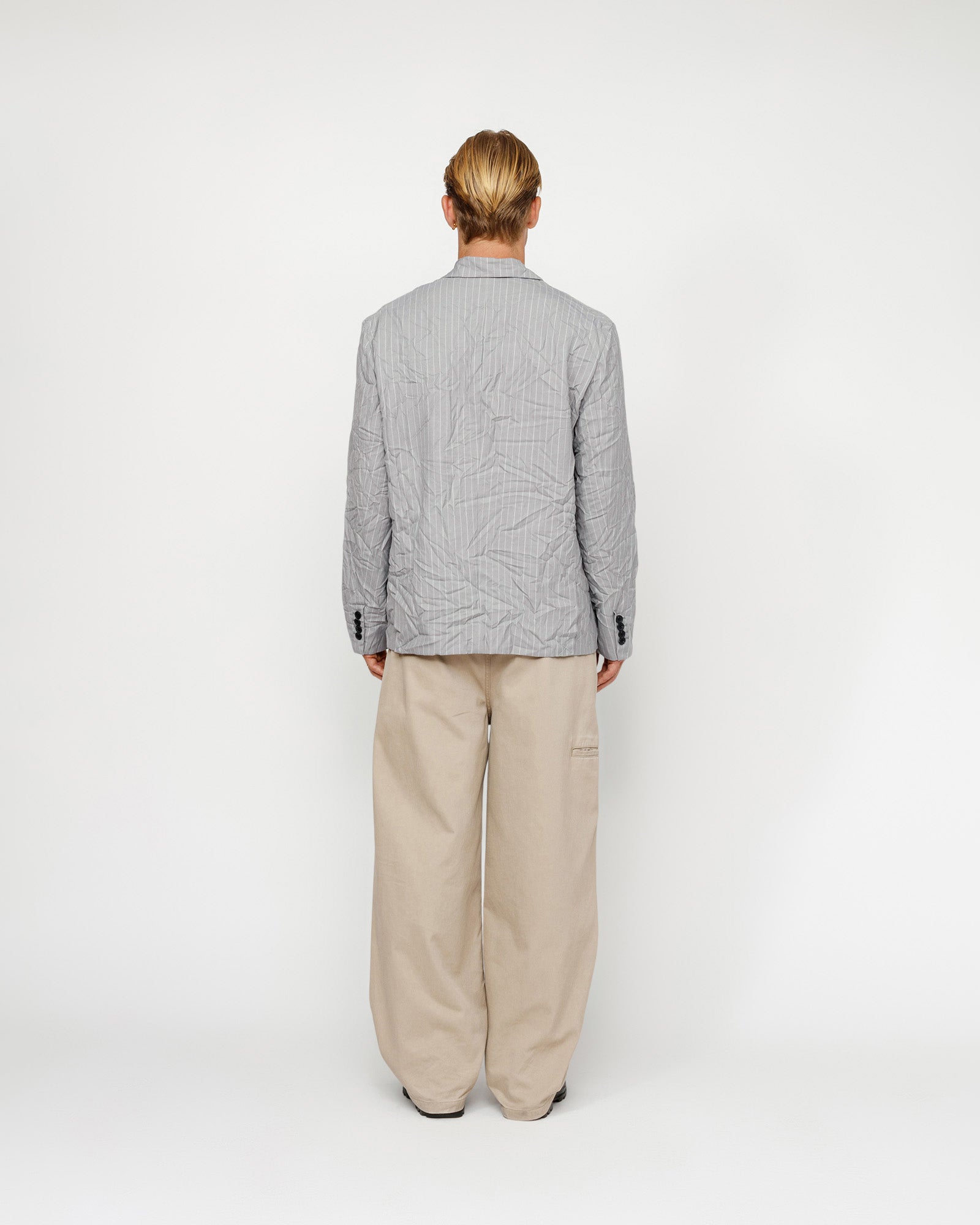 Stüssy Double-Breasted Blazer Wrinkled Stripe Grey Outerwear