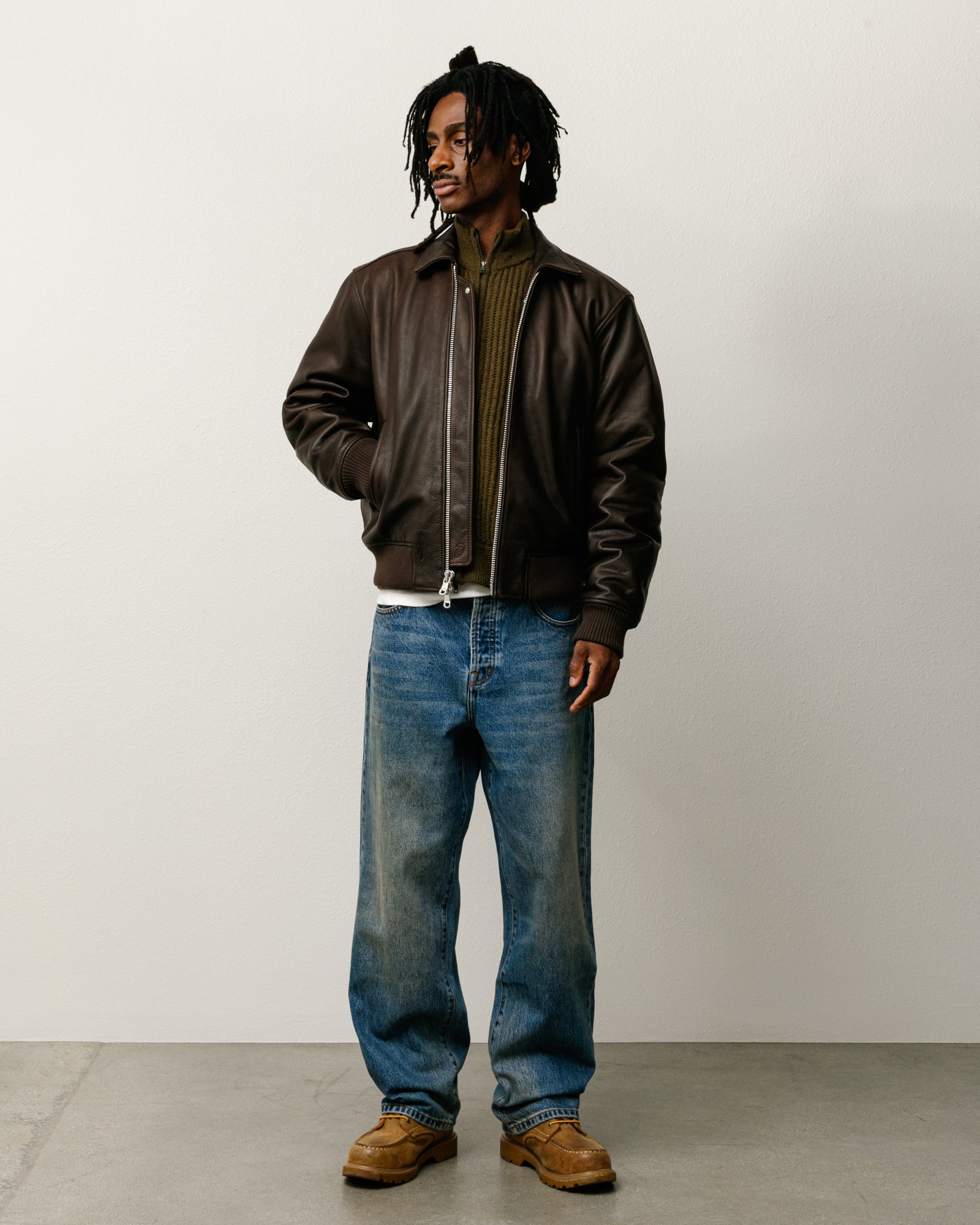 Leather Flight Jacket Mens Long Sleeve In Dark Brown