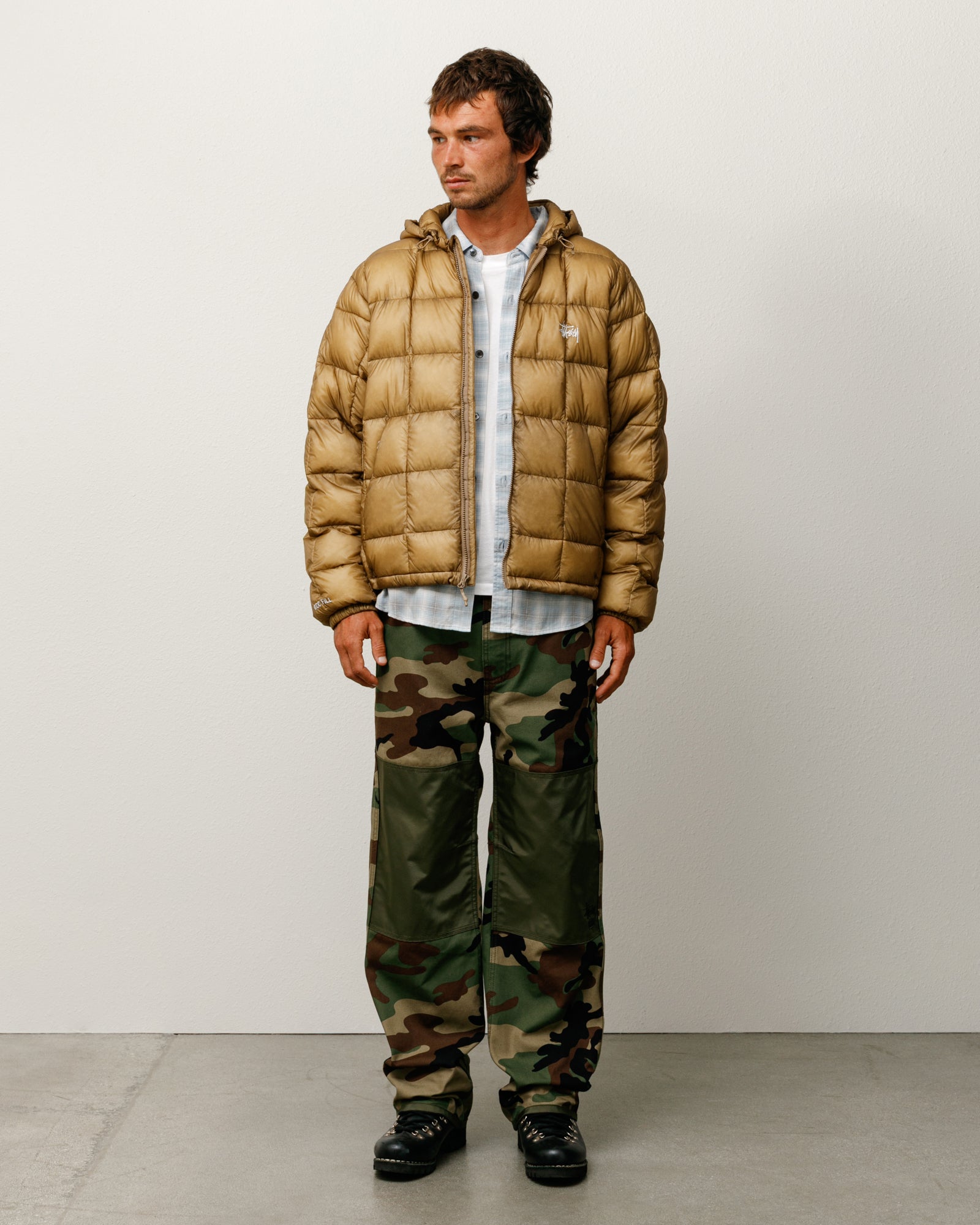 Midweight Hooded Puffer Mens Long Sleeve In Khaki