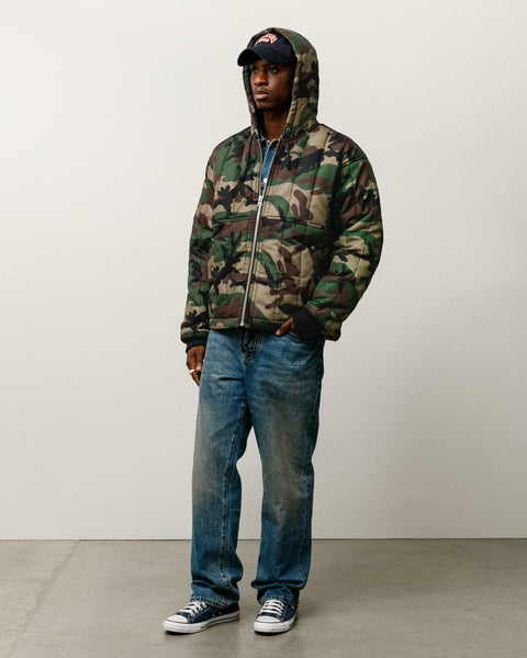 Work Jacket Quilted Nylon Mens Long Sleeve In Woodland Camo
