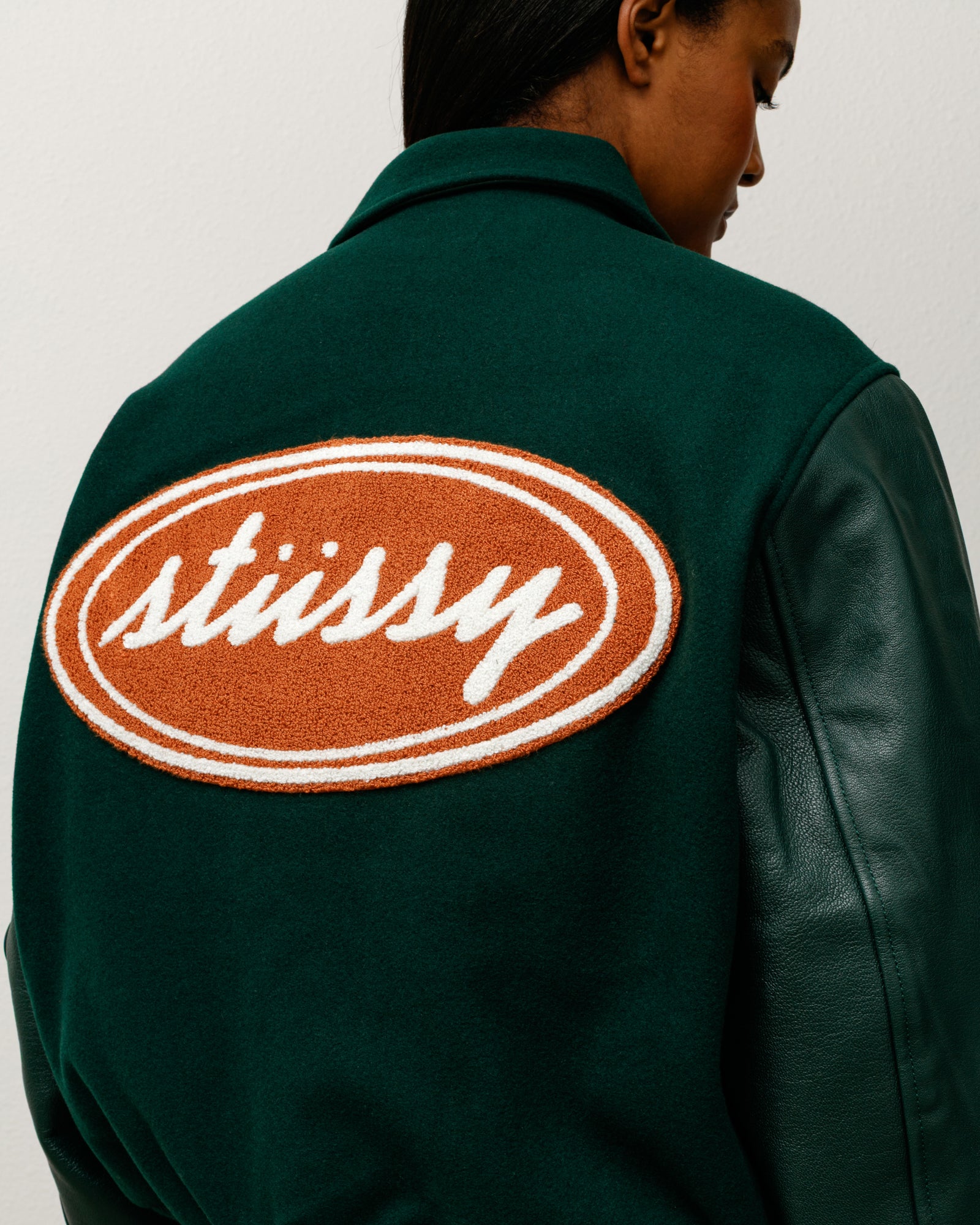 Script Oval Varsity Jacket – Green | Outerwear | Stüssy Japan