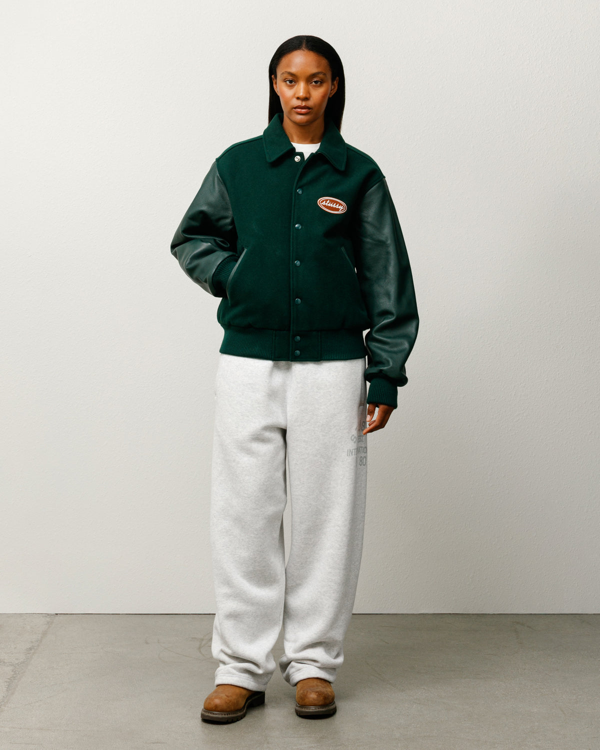 Script Oval Varsity Jacket – Green | Outerwear | Stüssy Japan
