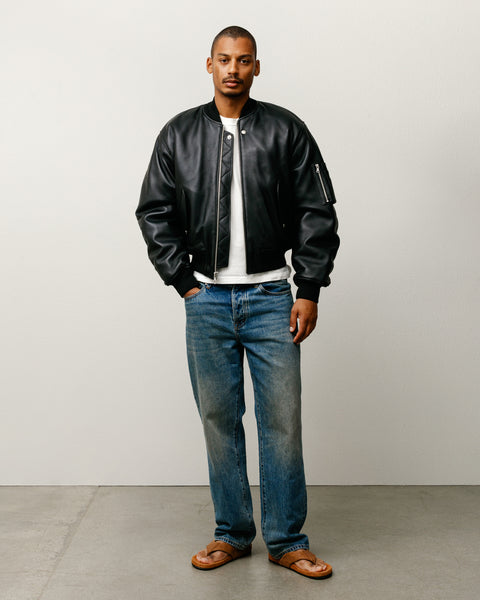 Built Leather Bomber Mens Long Sleeve In Black