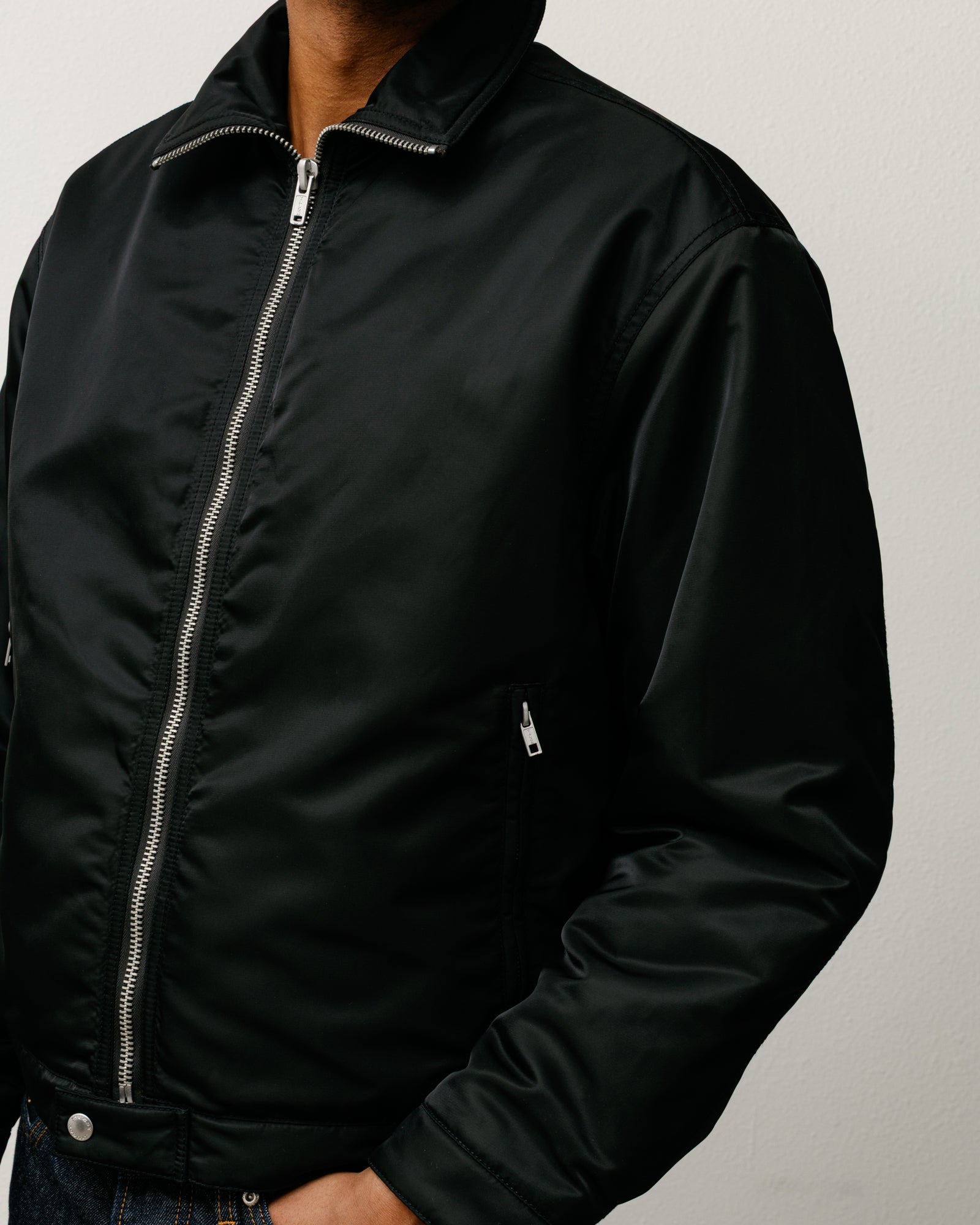 Pile Lined Zip Jacket Mens Long Sleeve In Black
