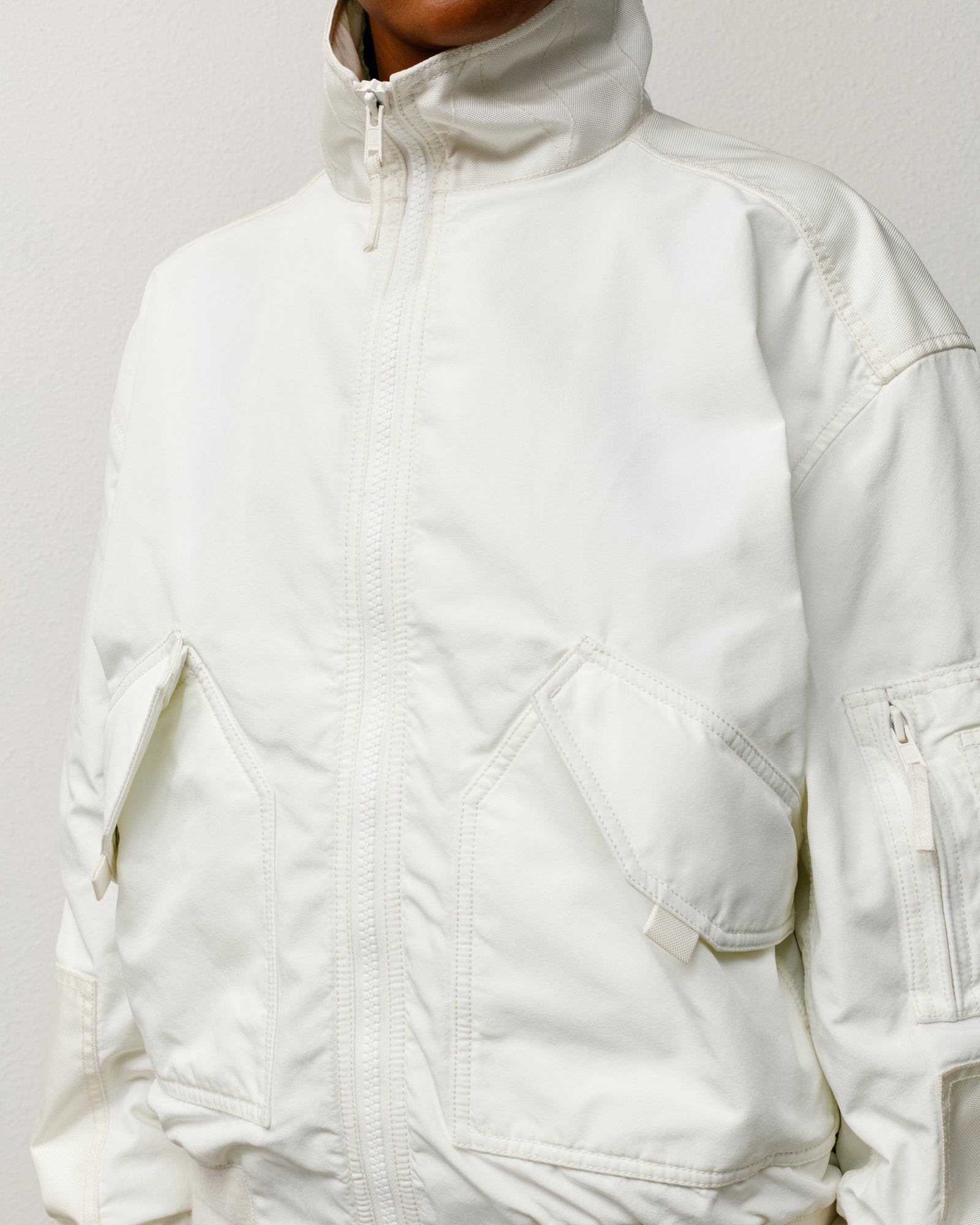 Mock Neck Flight Bomber Mens Long Sleeve In White