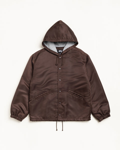 Hooded Coaches Jacket Mens Long Sleeve In Brown