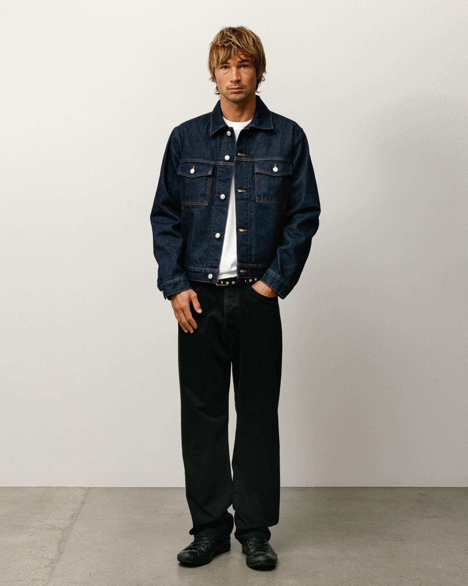 Lined Denim Trucker Mens Long Sleeve In Rinsed Indigo