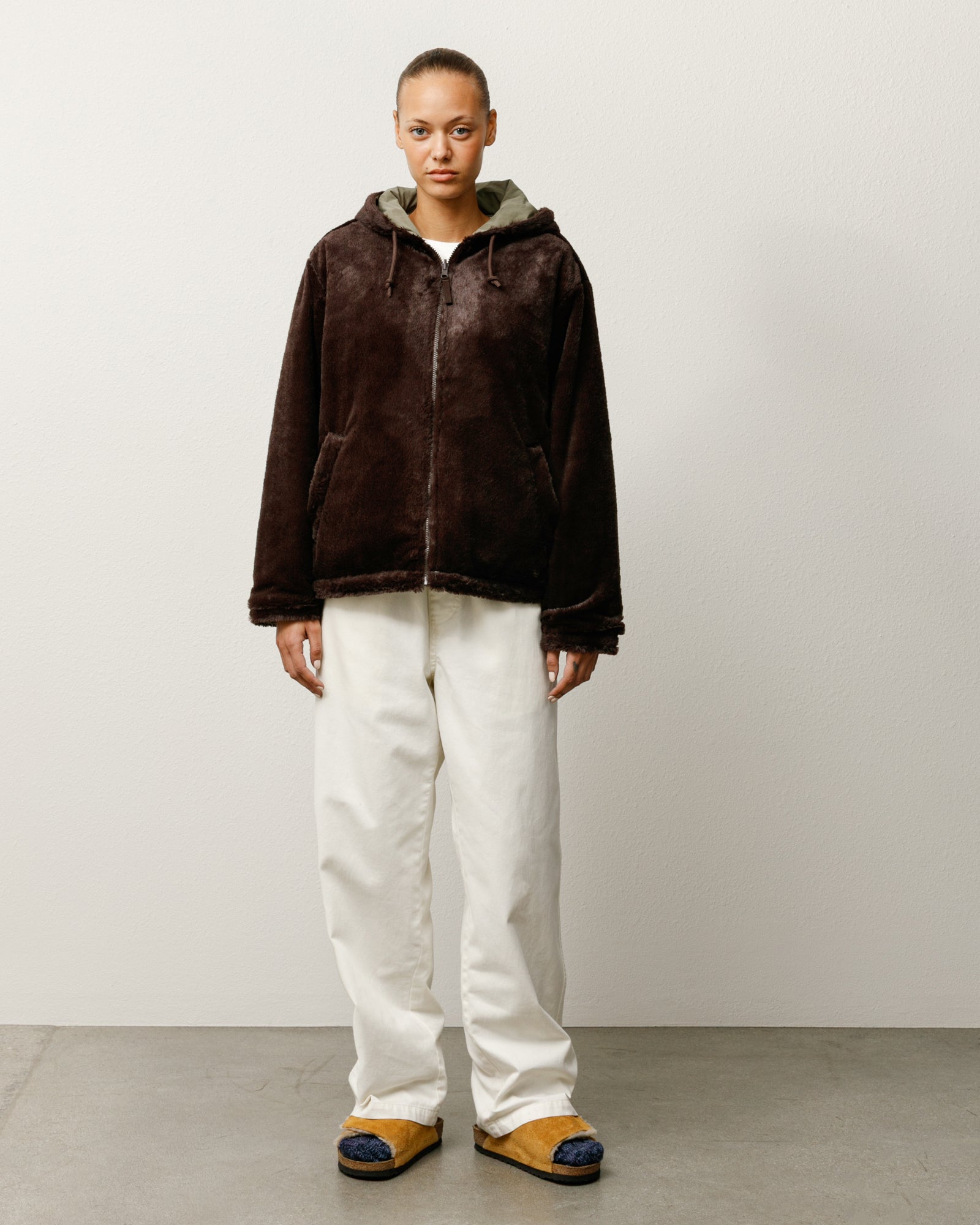 Reversible Hooded Jacket Mens Long Sleeve In Brown