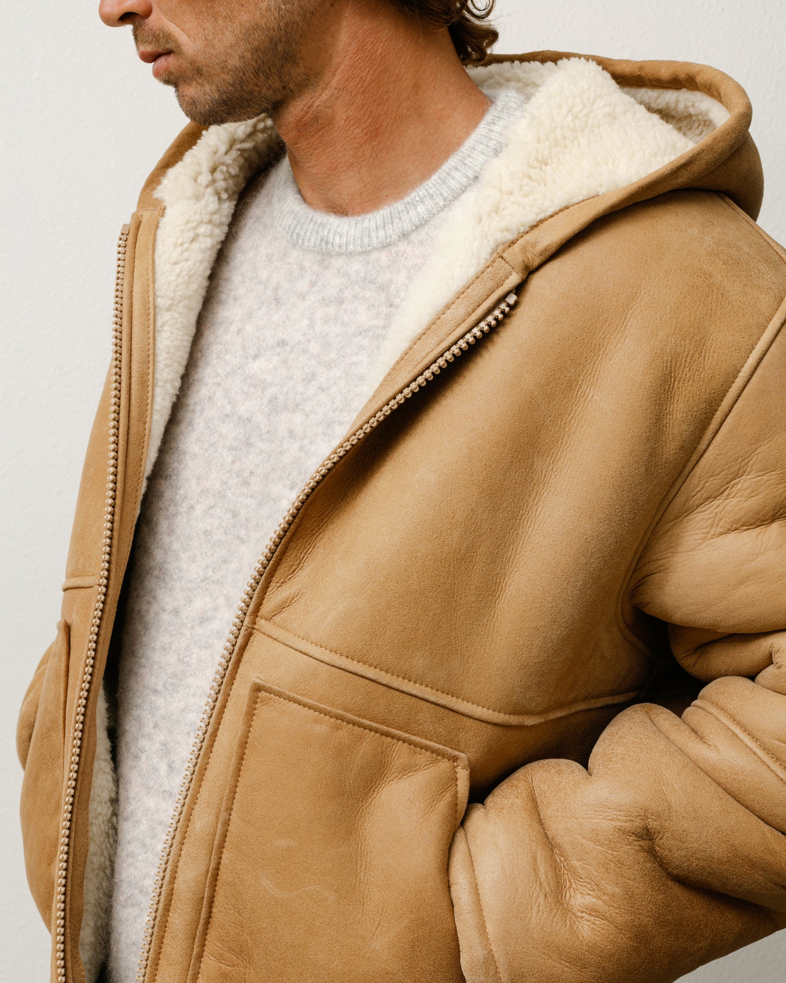 Shearling Hooded Jacket – Tan | Outerwear | Stüssy Japan