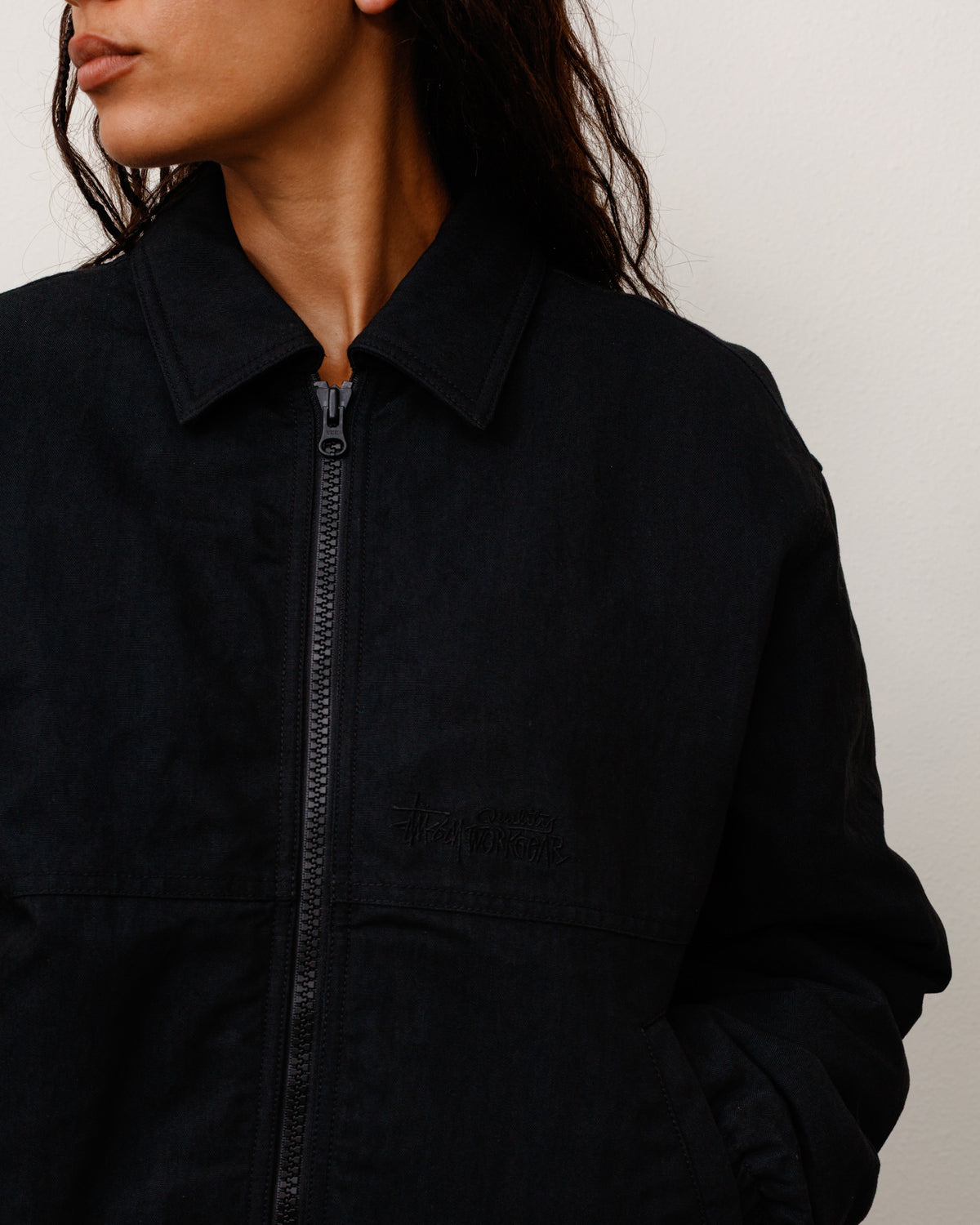Nyco Collared Work Jacket Unisex Long Sleeve In Black