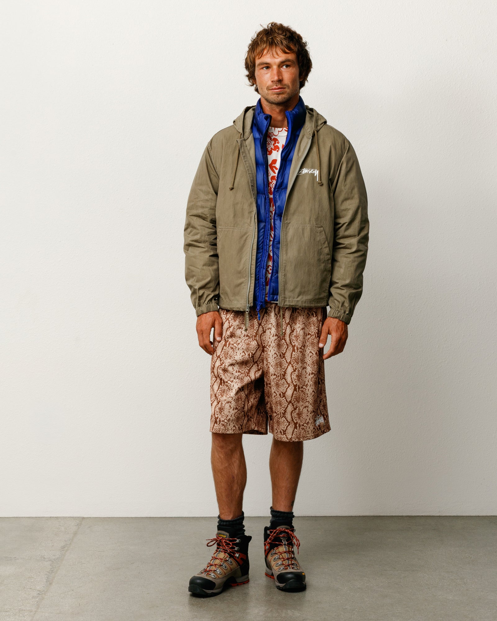 Stüssy ワックスドコットン製ビーチシェル フーデッド ユニセックスジャケット オリーブ